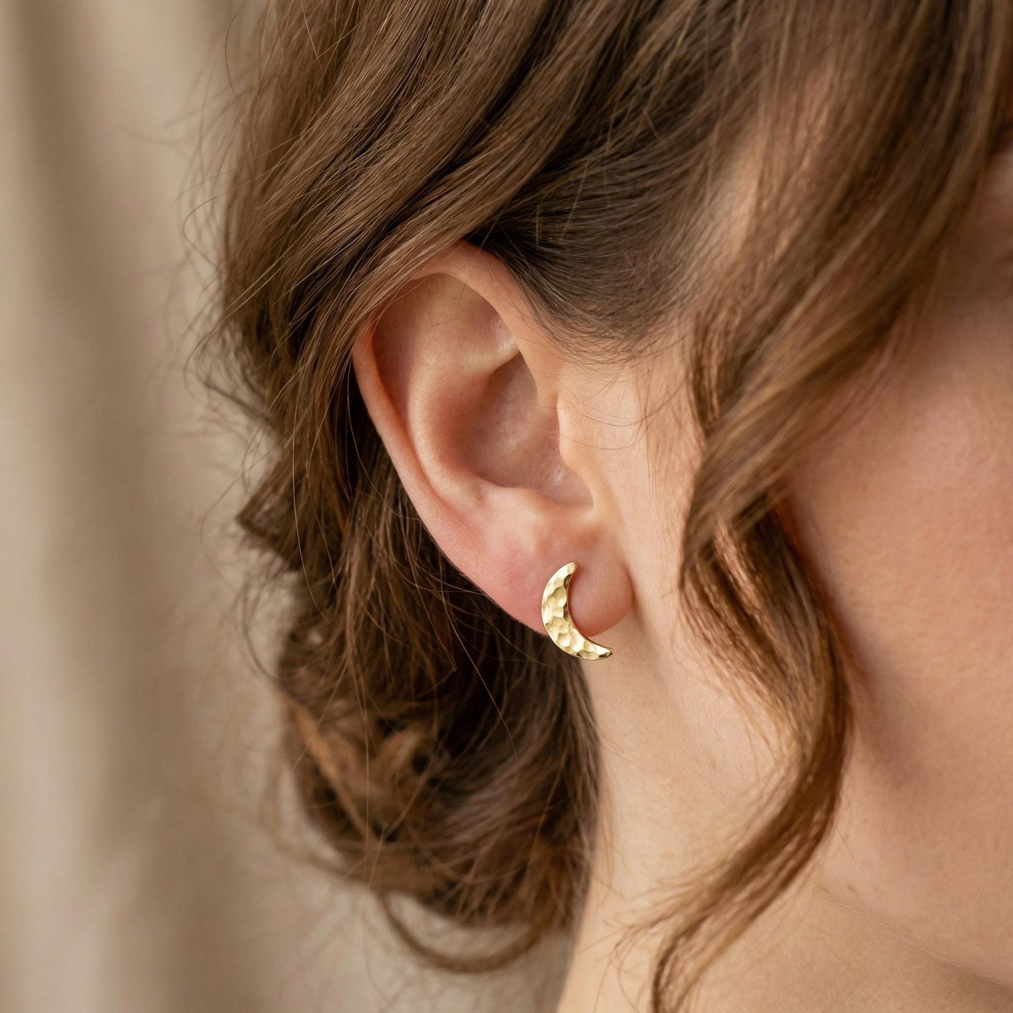 14k Solid Gold Crescent Moon Earrings, Moon Stud Earrings - Melt'm Jewelry
