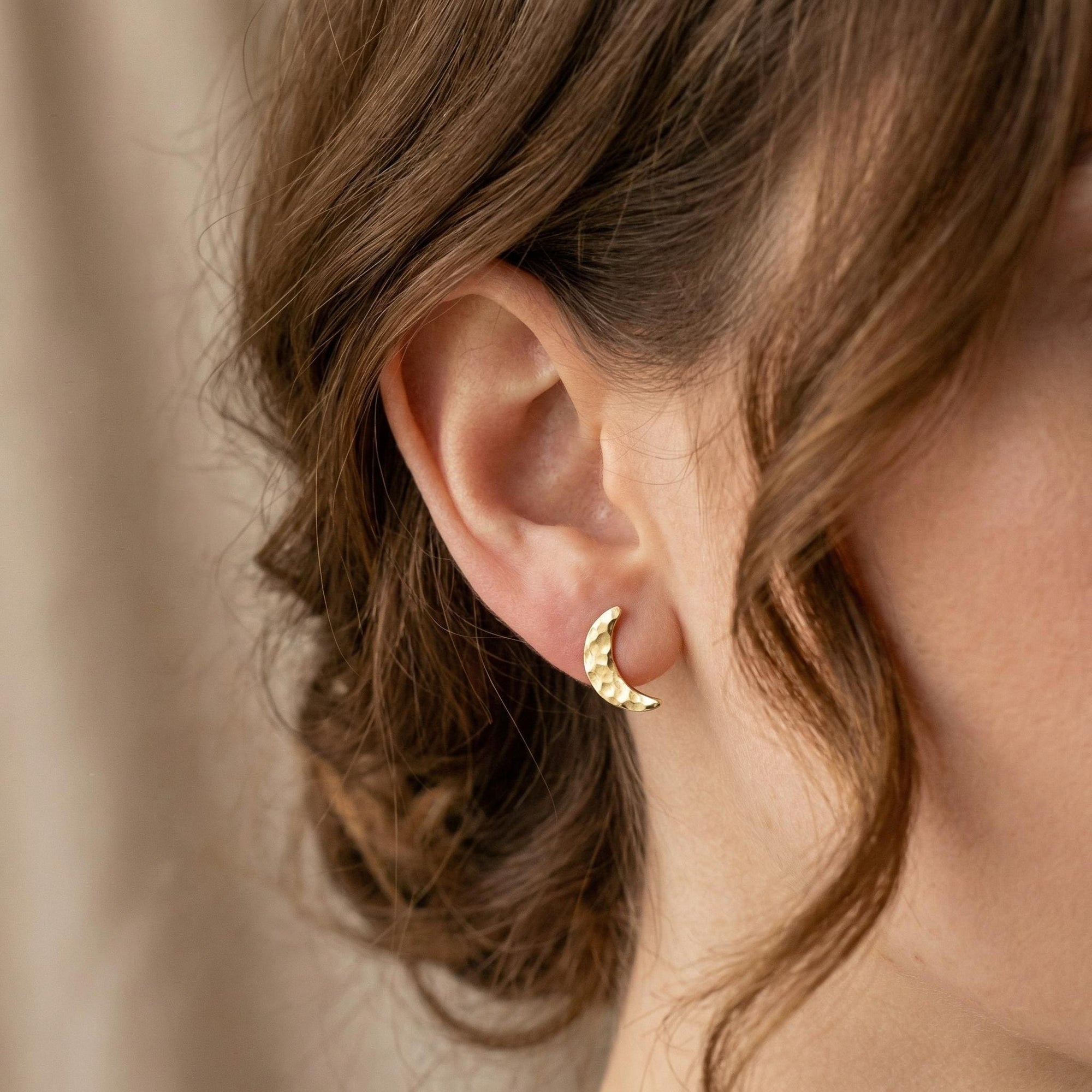 14k Solid Gold Crescent Moon Earrings, Moon Stud Earrings - Melt'm Jewelry