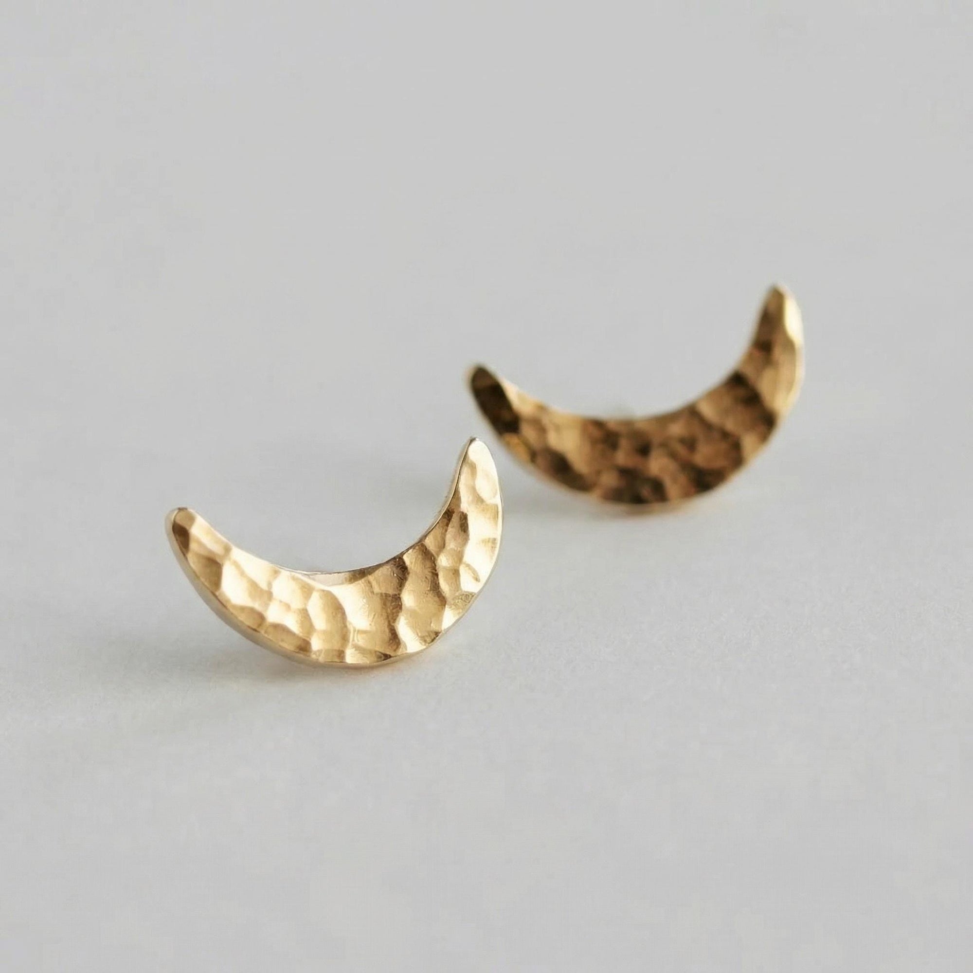 14k Solid Gold Crescent Moon Earrings, Moon Stud Earrings - Melt'm Jewelry