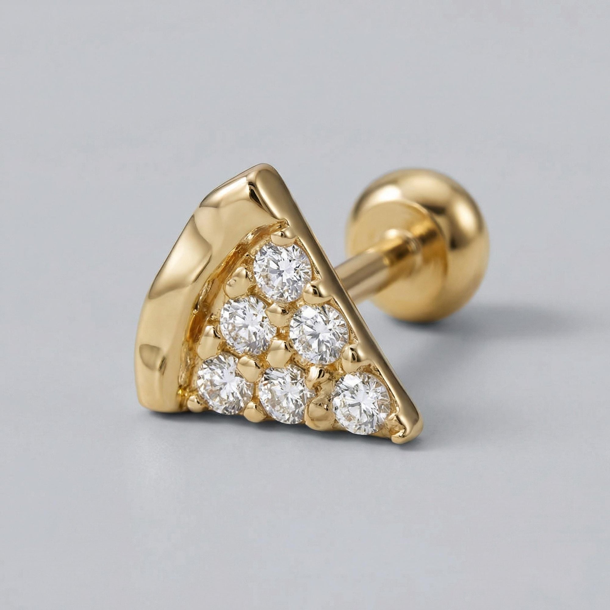 Tiny Pizza Slice Flat Back Earrings 14k Solid Gold -5 mm (SINGLE) - Melt'm Jewelry