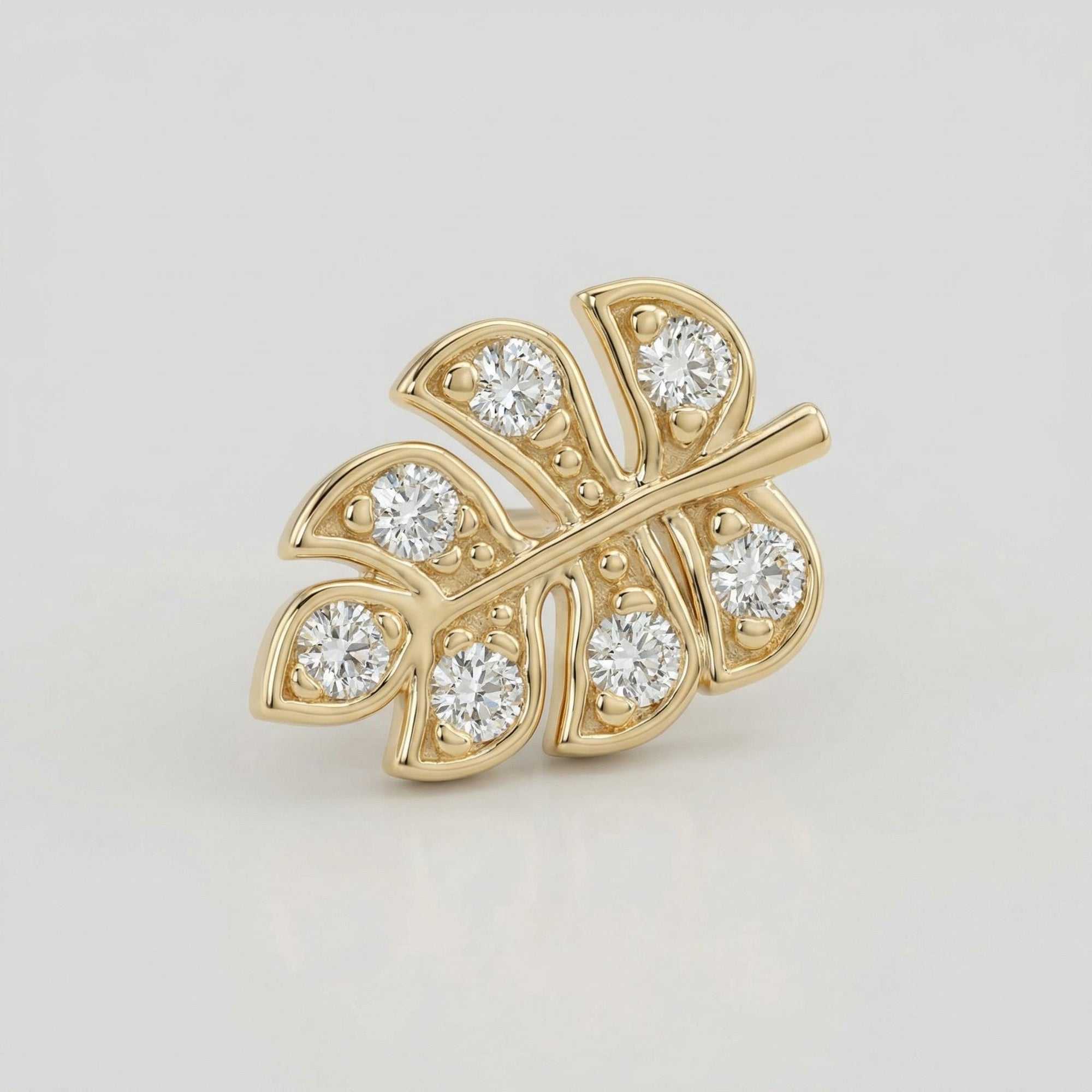 Monstera Leaf Cz Flat Back Earrings 14k Solid Gold - Melt'm Jewelry