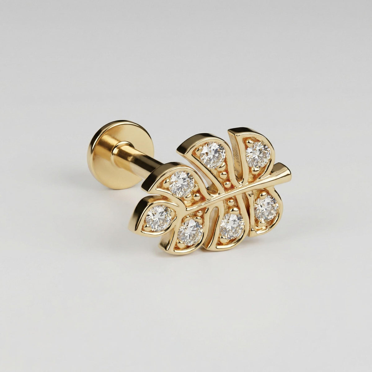 Monstera Leaf Cz Flat Back Earrings 14k Solid Gold (SINGLE OR PAIR) - Melt'm Jewelry