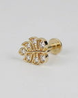 Monstera Leaf Cz Flat Back Earrings 14k Solid Gold - Melt'm Jewelry