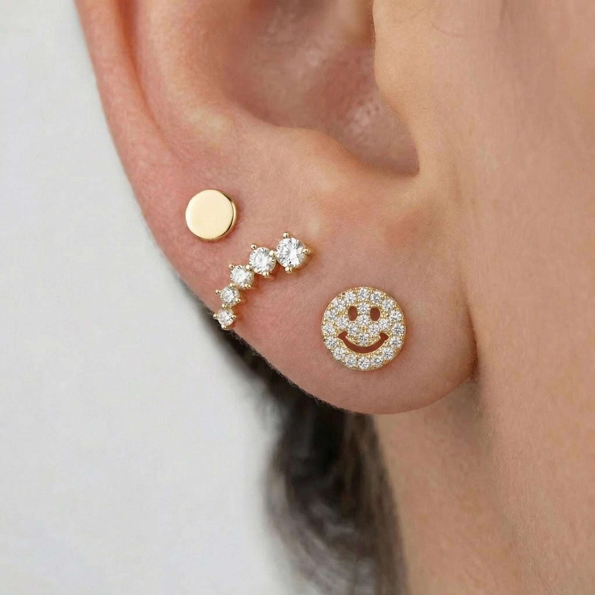 Smiley Face Flat Back Earrings 14k Solid Gold - Melt'm Jewelry