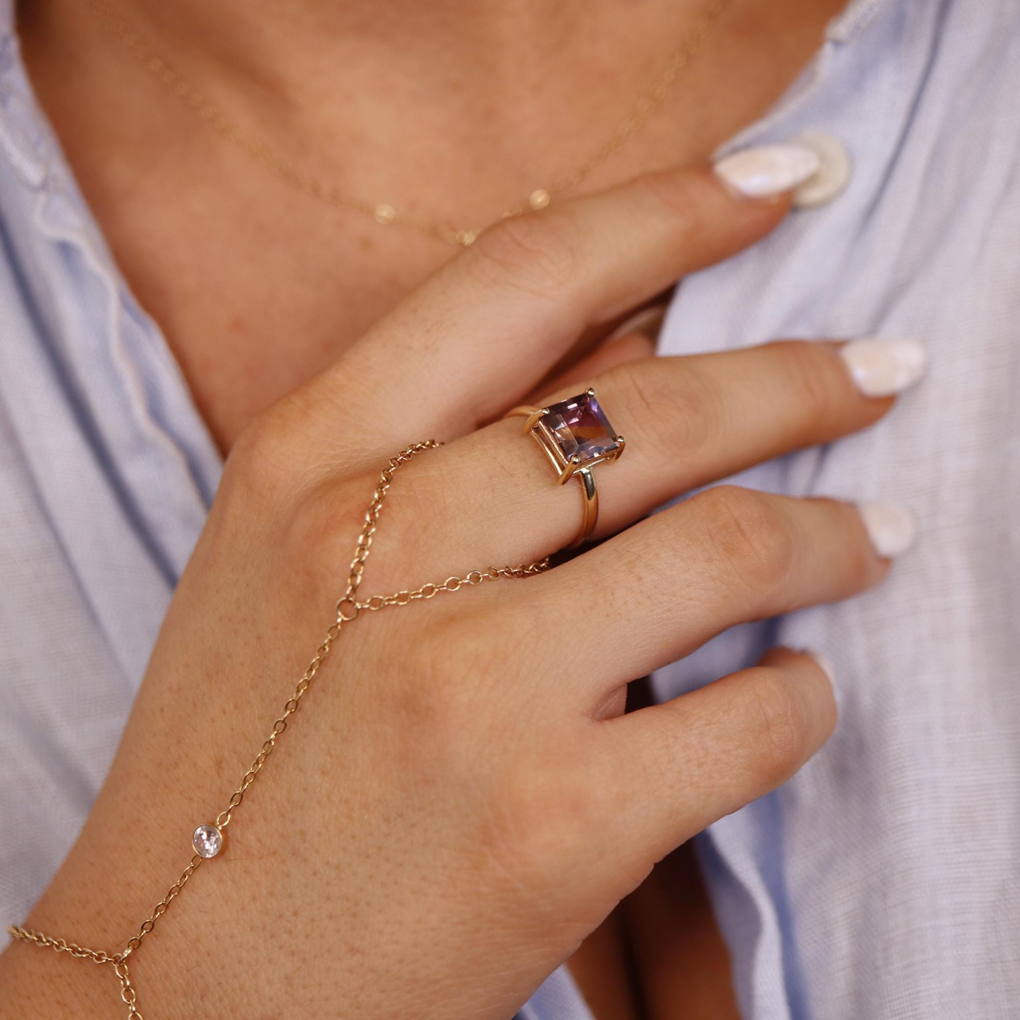14k Solid Gold Square Ametrine Ring