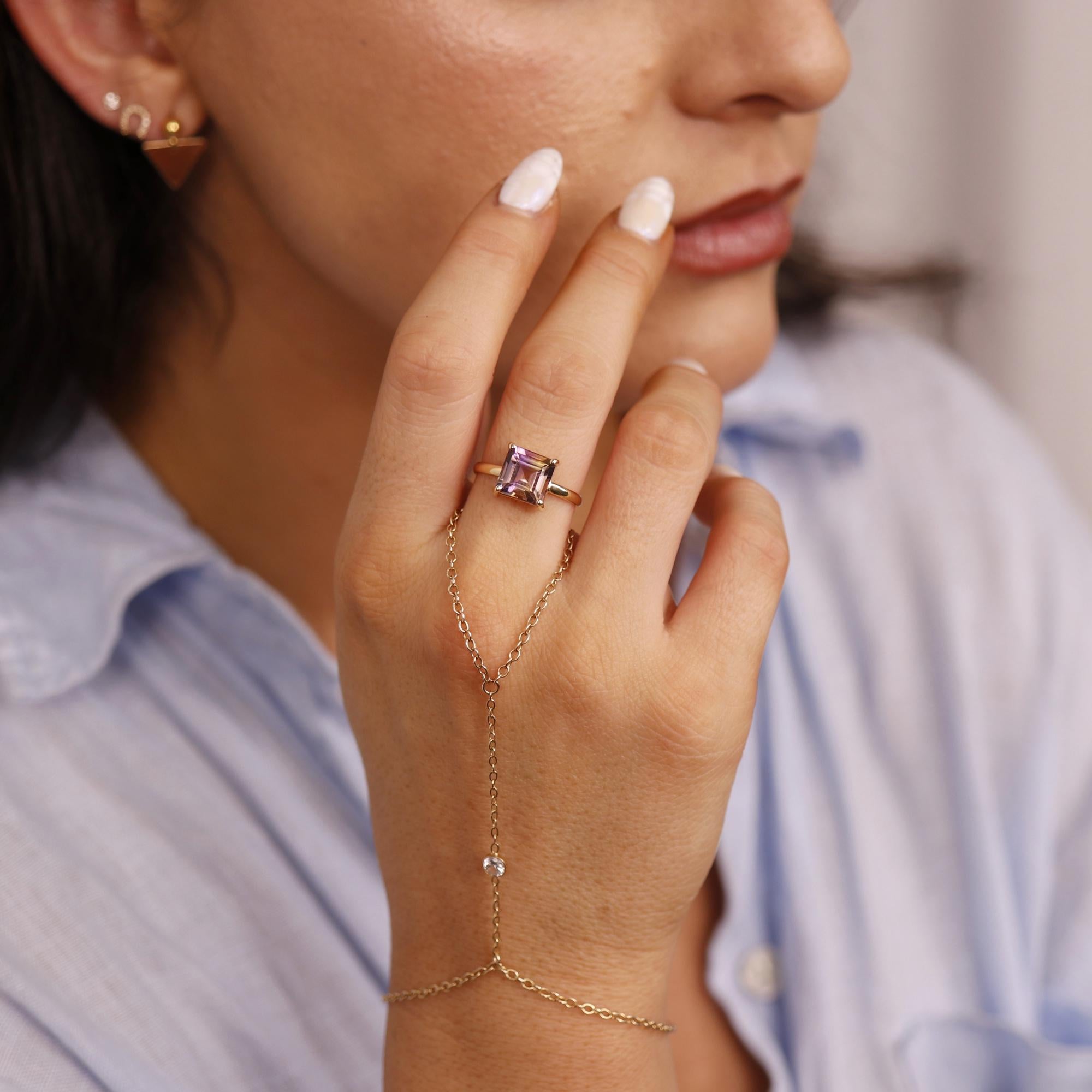 Valentine's Day Gift for Her, 14k Solid Gold Square Ametrine Ring