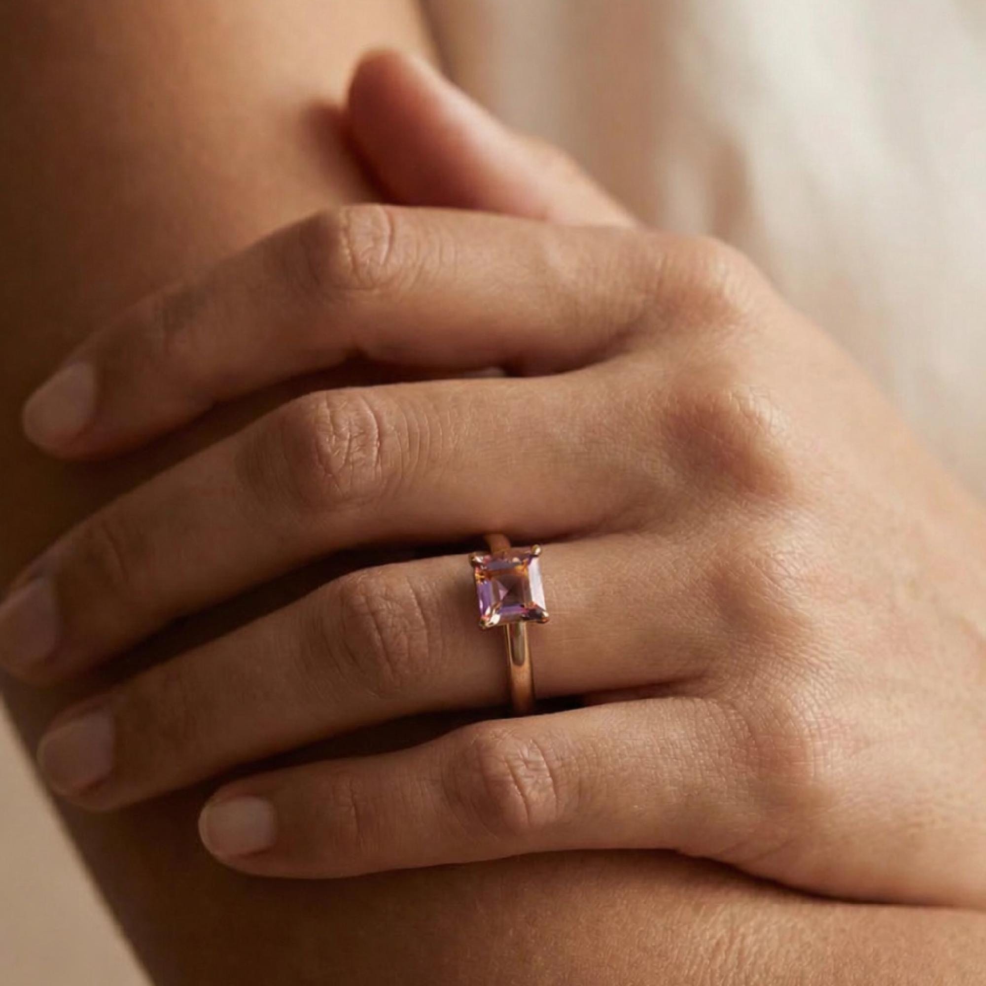 14k Solid Gold Square Ametrine Ring - Melt'm Jewelry