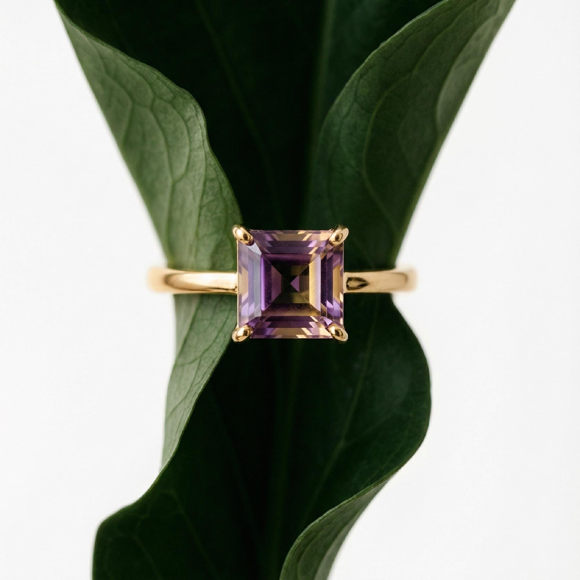 14k Solid Gold Square Ametrine Ring