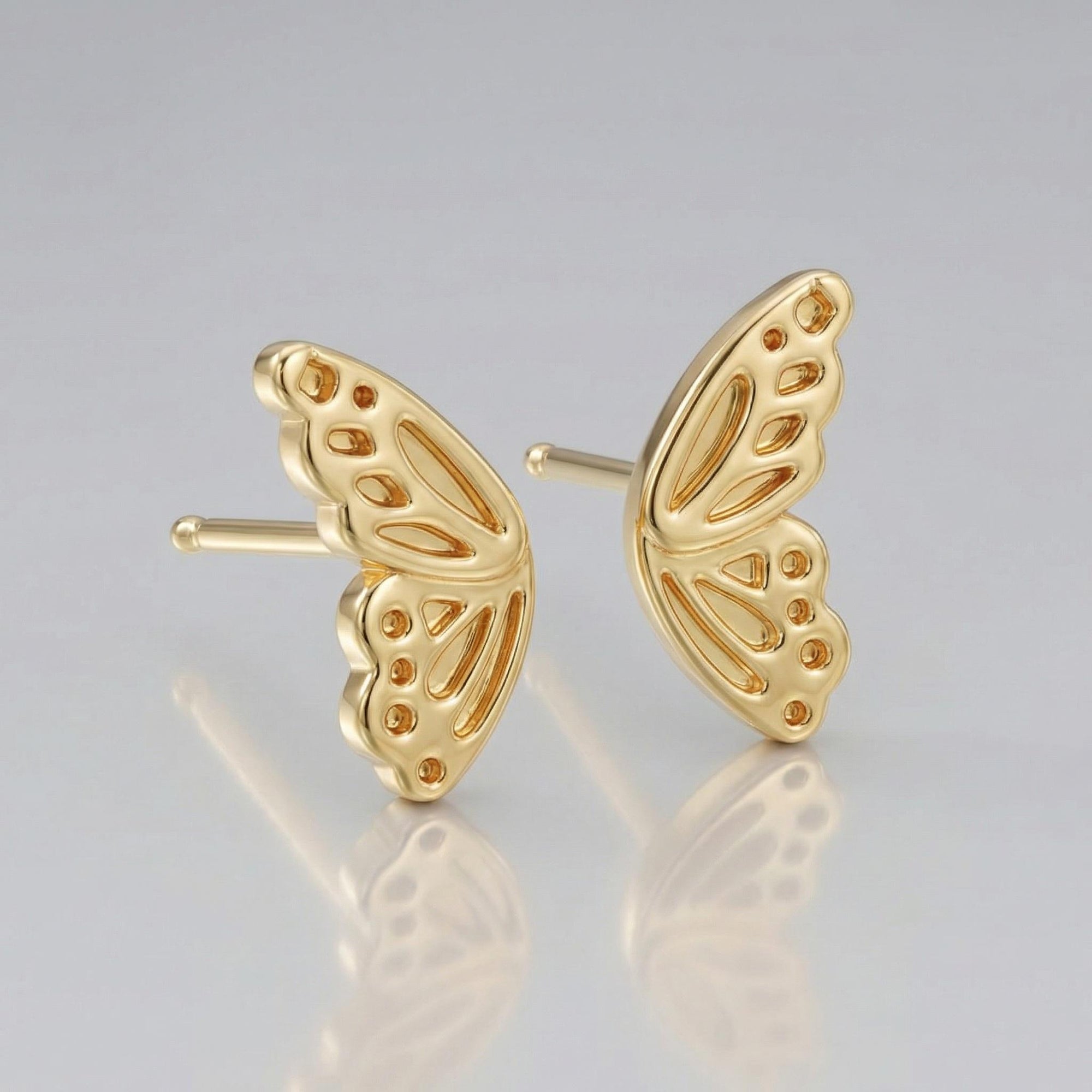 14k Gold Butterfly Wings Stud Earrings