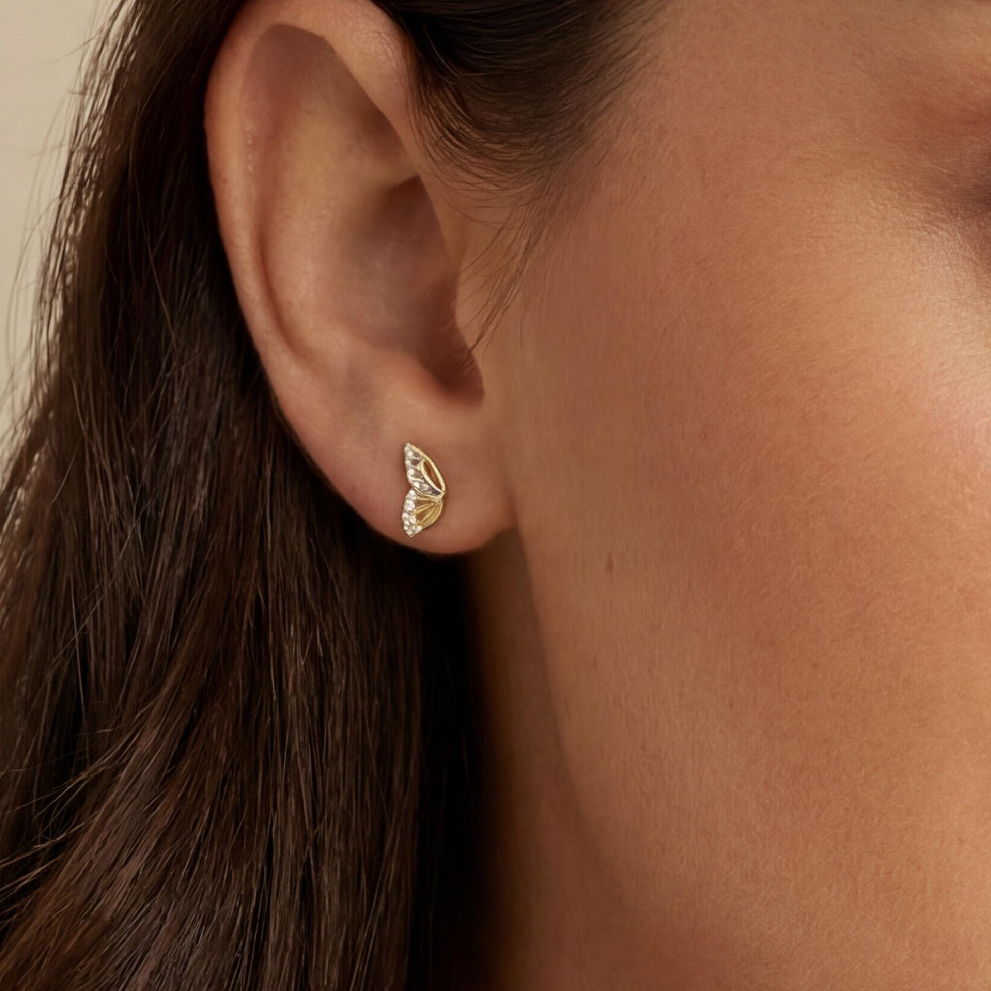 14k Gold Butterfly Wings Stud Earrings - Melt'm Jewelry