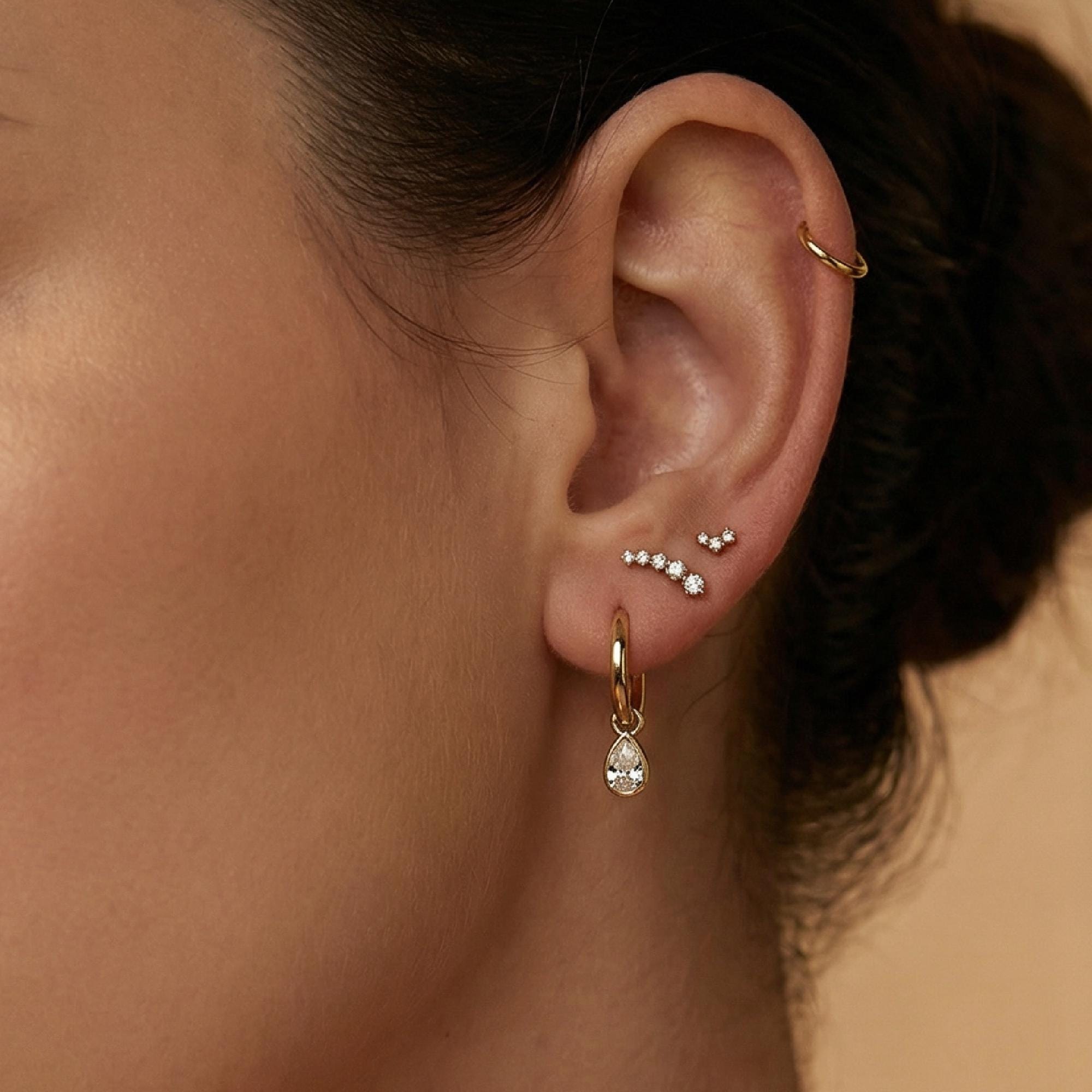 14k Gold 3 Stone Simulated Diamond CZ Prong Set Cluster Earrings (SINGLE OR PAIR) - Melt'm Jewelry