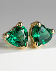 Heart emerald stud earrings in 14k solid gold, green gemstone May birthstone jewelry