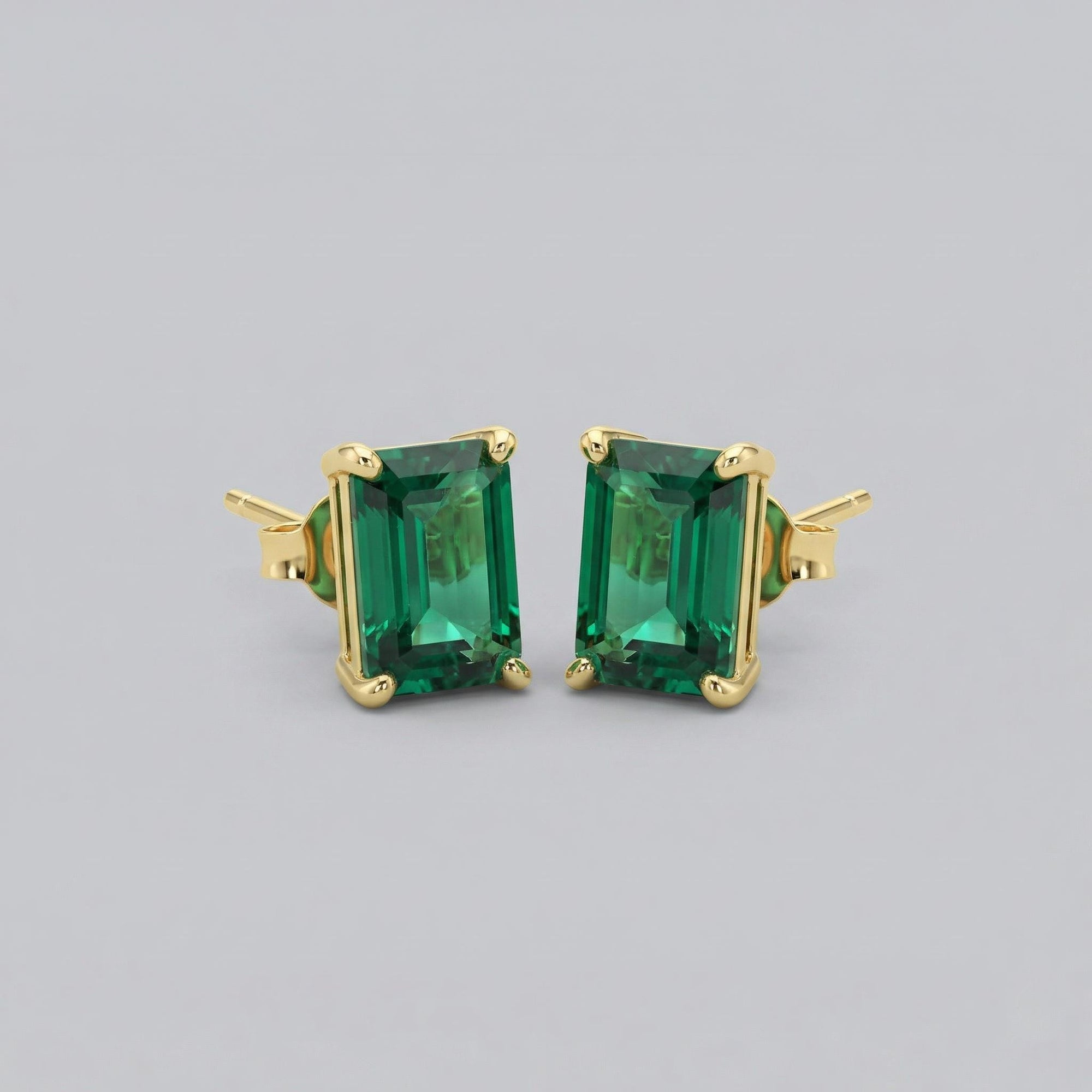 14k Gold Emerald Cut Emerald Stud Earrings - Melt'm Jewelry