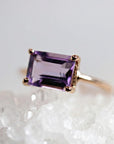 Emerald Cut Amethyst Ring in 14k Rose Gold or Yellow Gold - Melt'm Jewelry
