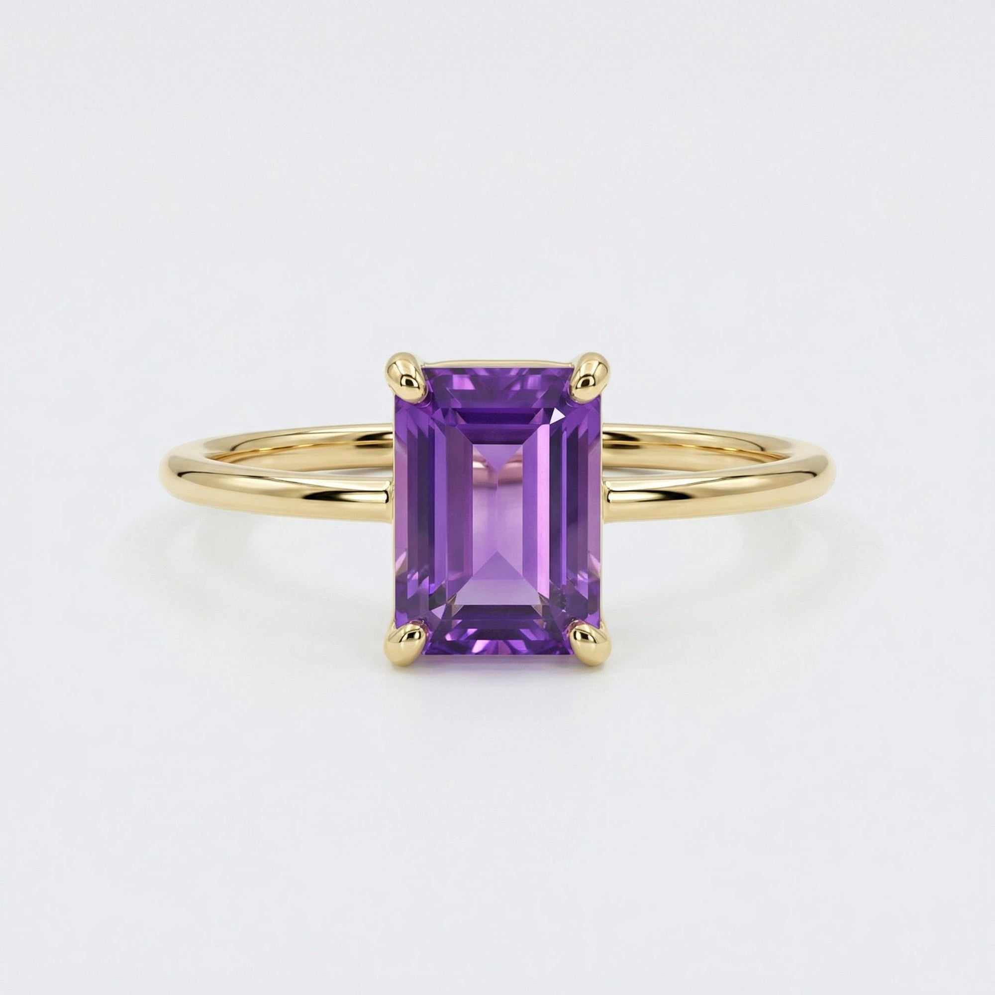 14k Gold Emerald Cut Amethyst Ring, Amethyst Engagement Ring - Melt'm Jewelry