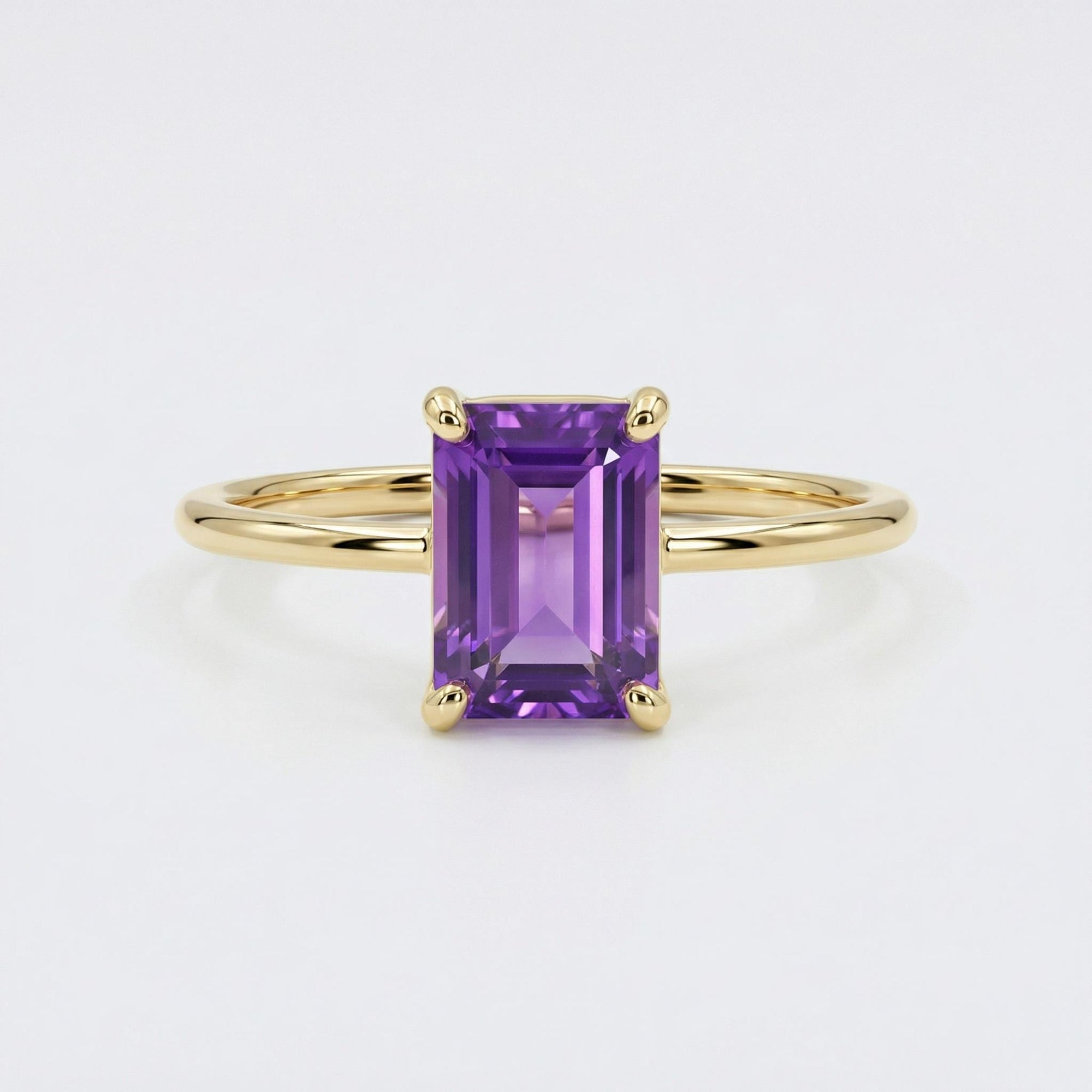 Emerald cut amethyst ring in 14k solid gold, natural purple amethyst engagement ring, February birthstone fine jewelry, Art Deco style gemstone ring