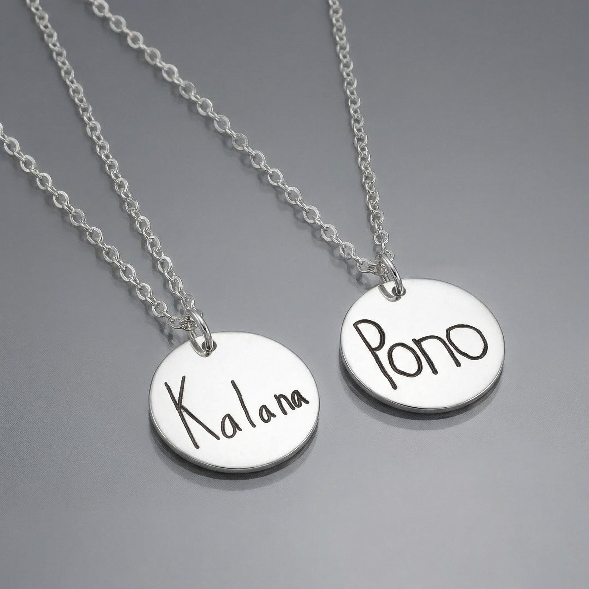 Actual Handwriting Disk Necklace, Kids Name Gold Pendant