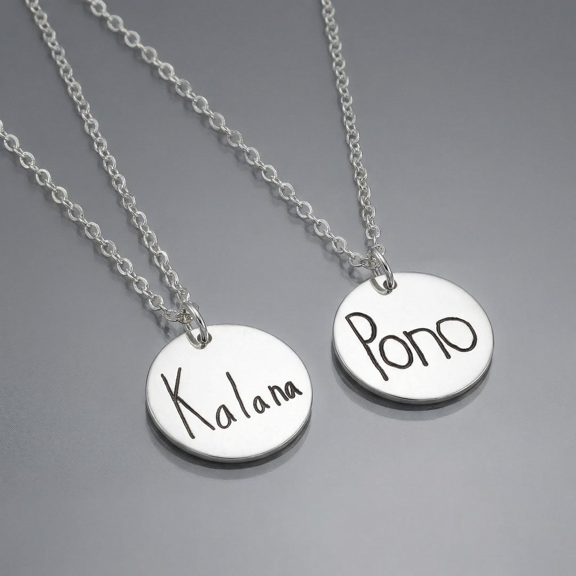 Actual Handwriting Disk Necklace, Kids Name Gold Pendant