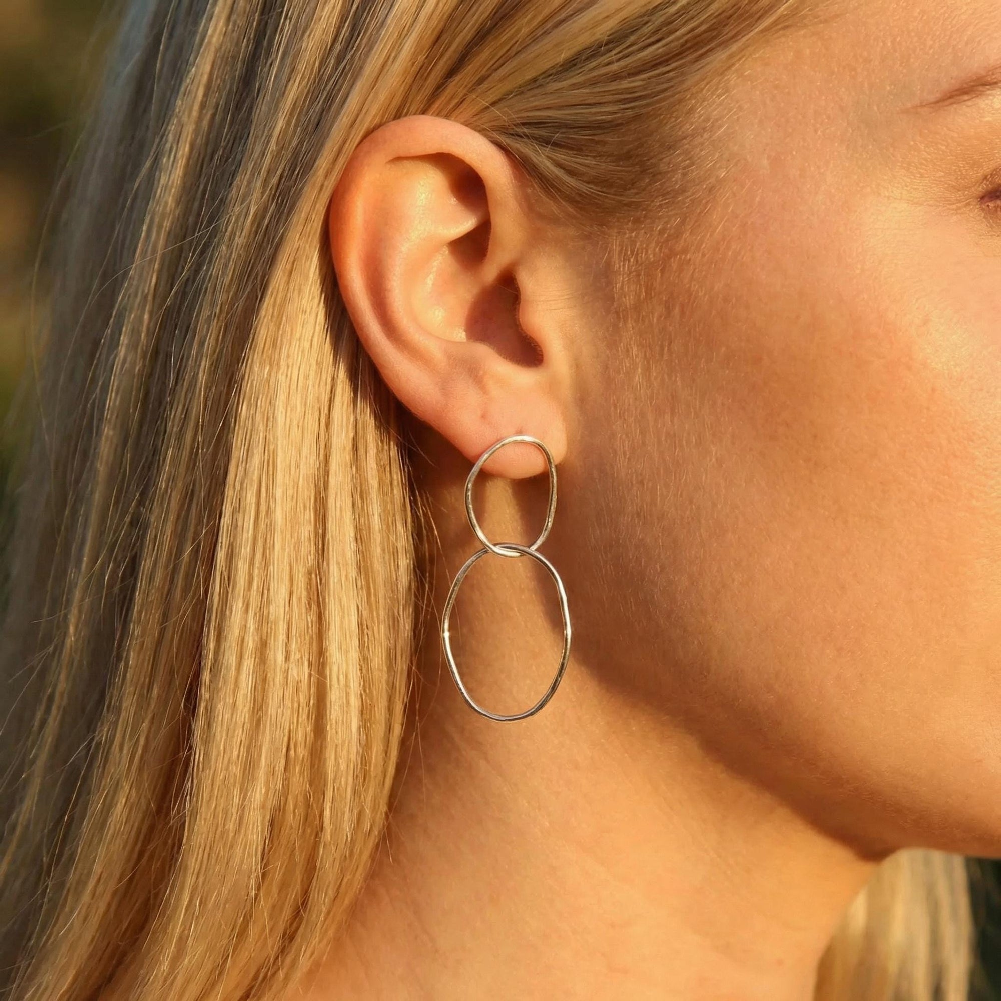 Double Hoop Earrings, Gold Filled Circle Hoops, Organic Sterling Silver Hoops, Rose Gold Earrings - Melt'm Jewelry