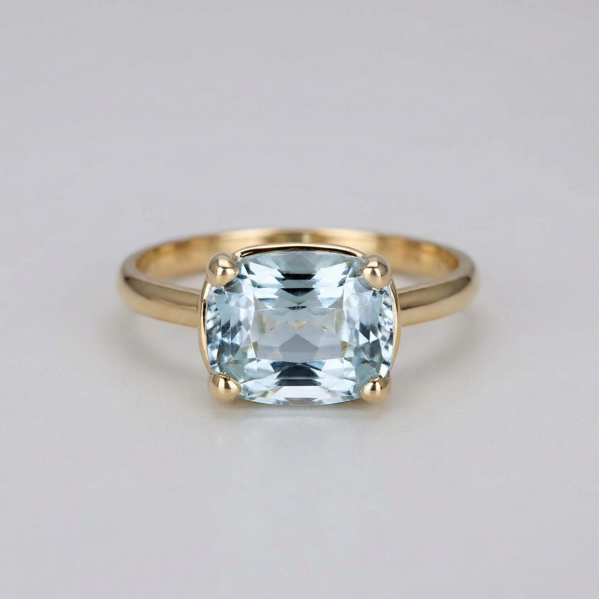 Cushion Cut Aquamarine Ring 14k Gold Aquamarine Engagement Ring - Melt'm Jewelry