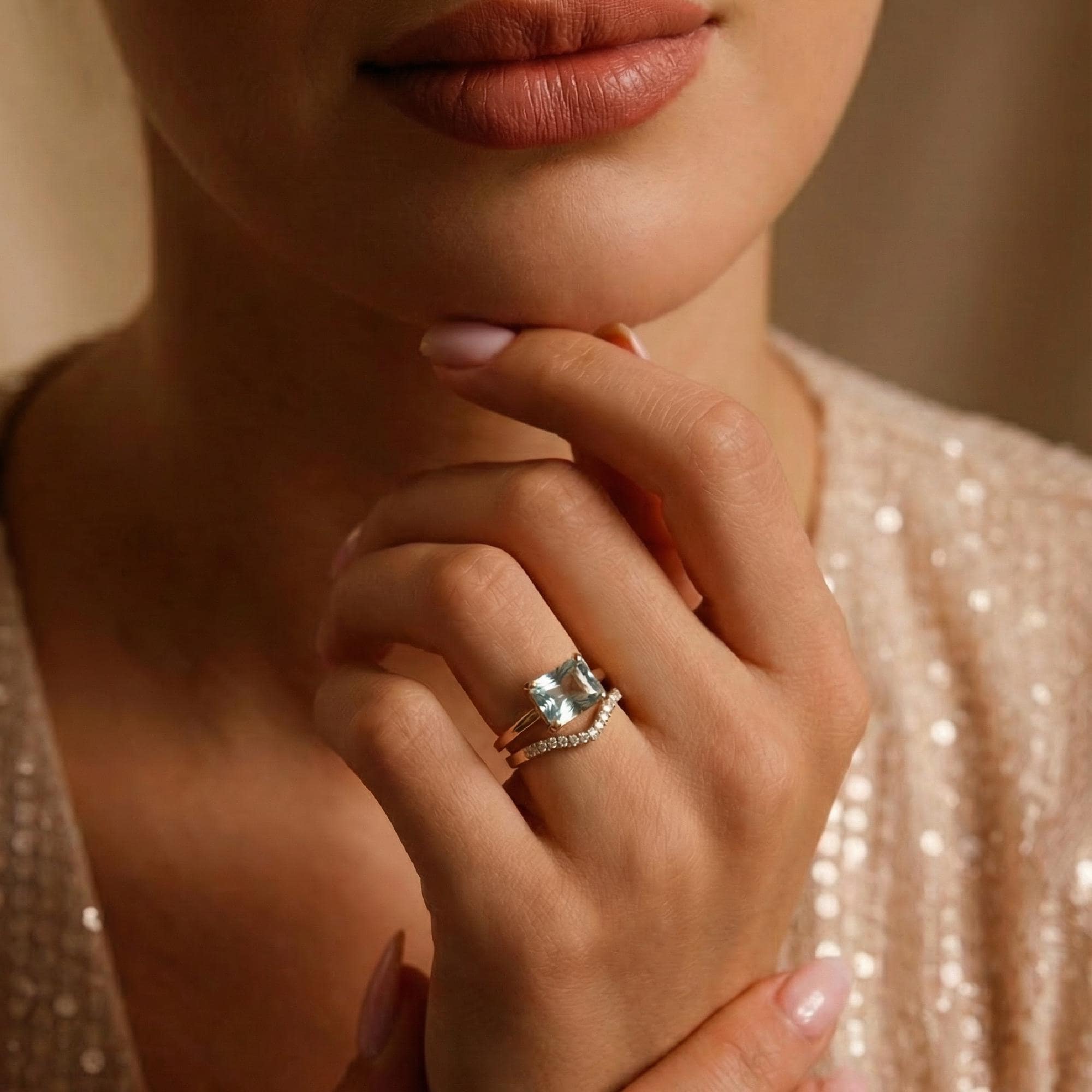 Cushion Cut Aquamarine Ring 14k Gold Aquamarine Engagement Ring - Melt'm Jewelry