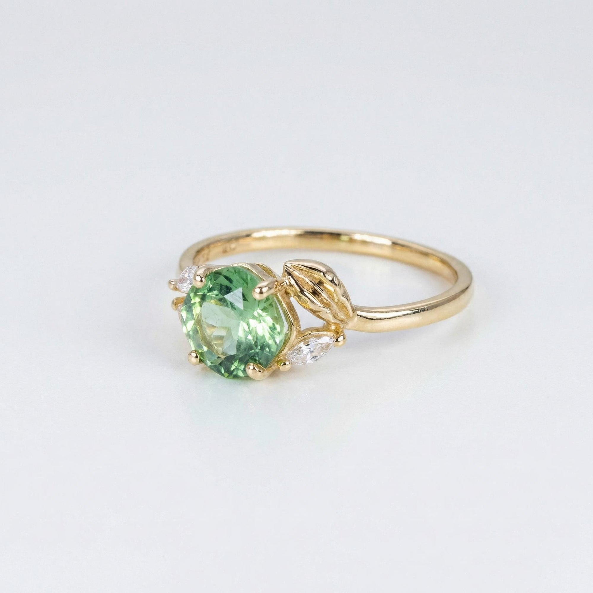 Prasiolite Cushion Cut Engagement Ring in 14K Solid Gold - Melt'm Jewelry