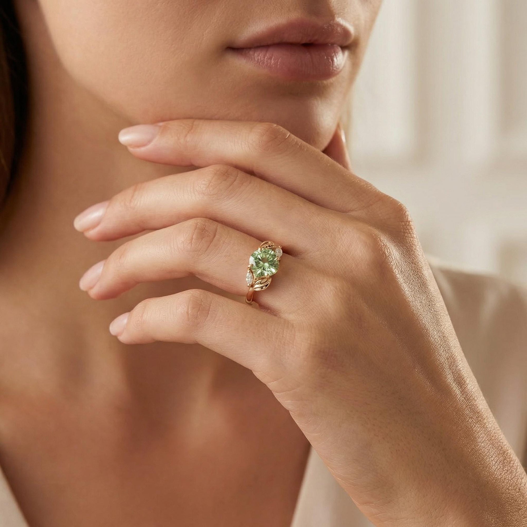 Prasiolite Cushion Cut Engagement Ring in 14K Solid Gold - Melt'm Jewelry