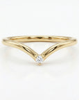 14k solid gold dainty V diamond wedding band ring, minimalist chevron stacking ring with 1.5mm diamond, thin yellow gold contour band for women