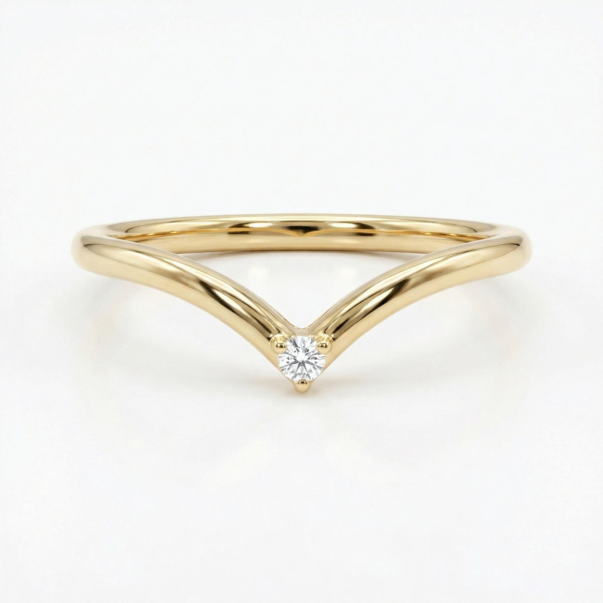 14k solid gold dainty V diamond wedding band ring, minimalist chevron stacking ring with 1.5mm diamond, thin yellow gold contour band for women