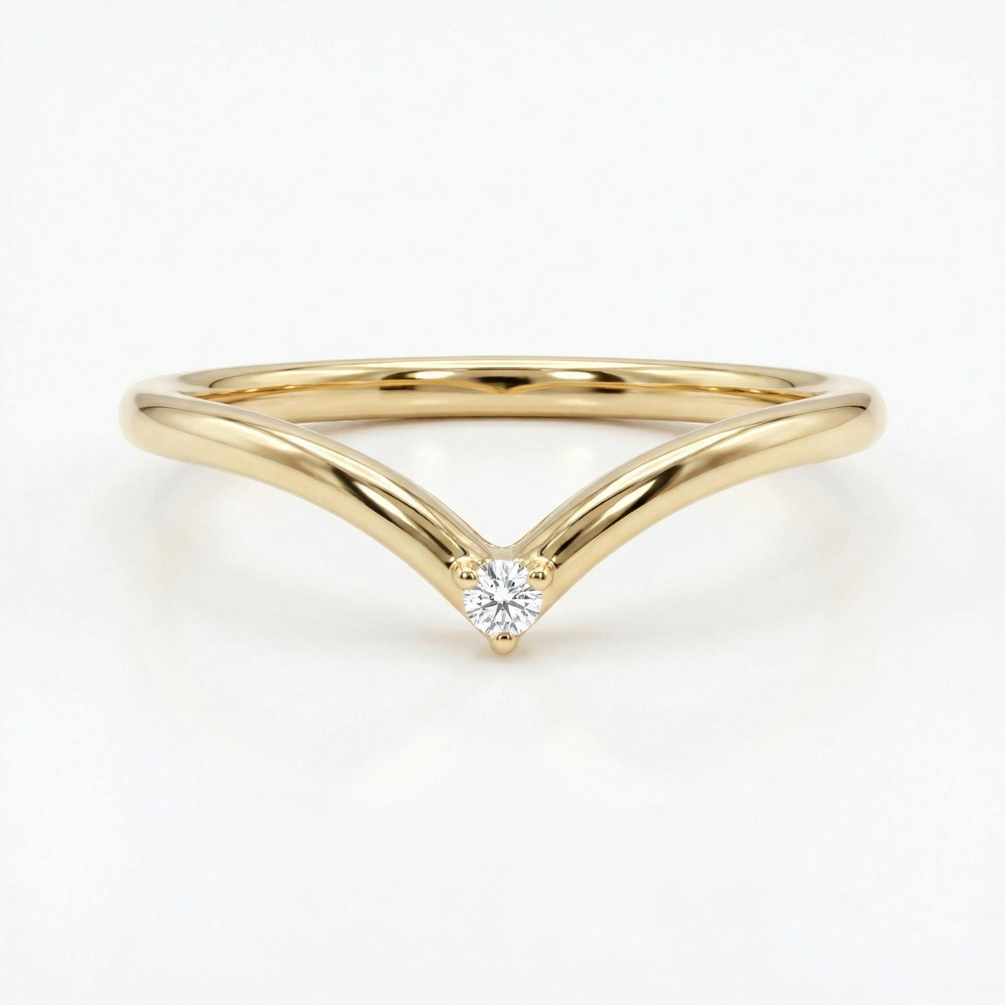 14k Solid Gold Dainty V Diamond Wedding Band - Melt'm Jewelry