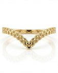 nature inspired 14k gold olive leaf contour wedding band, curved botanical stacking ring with leaf texture