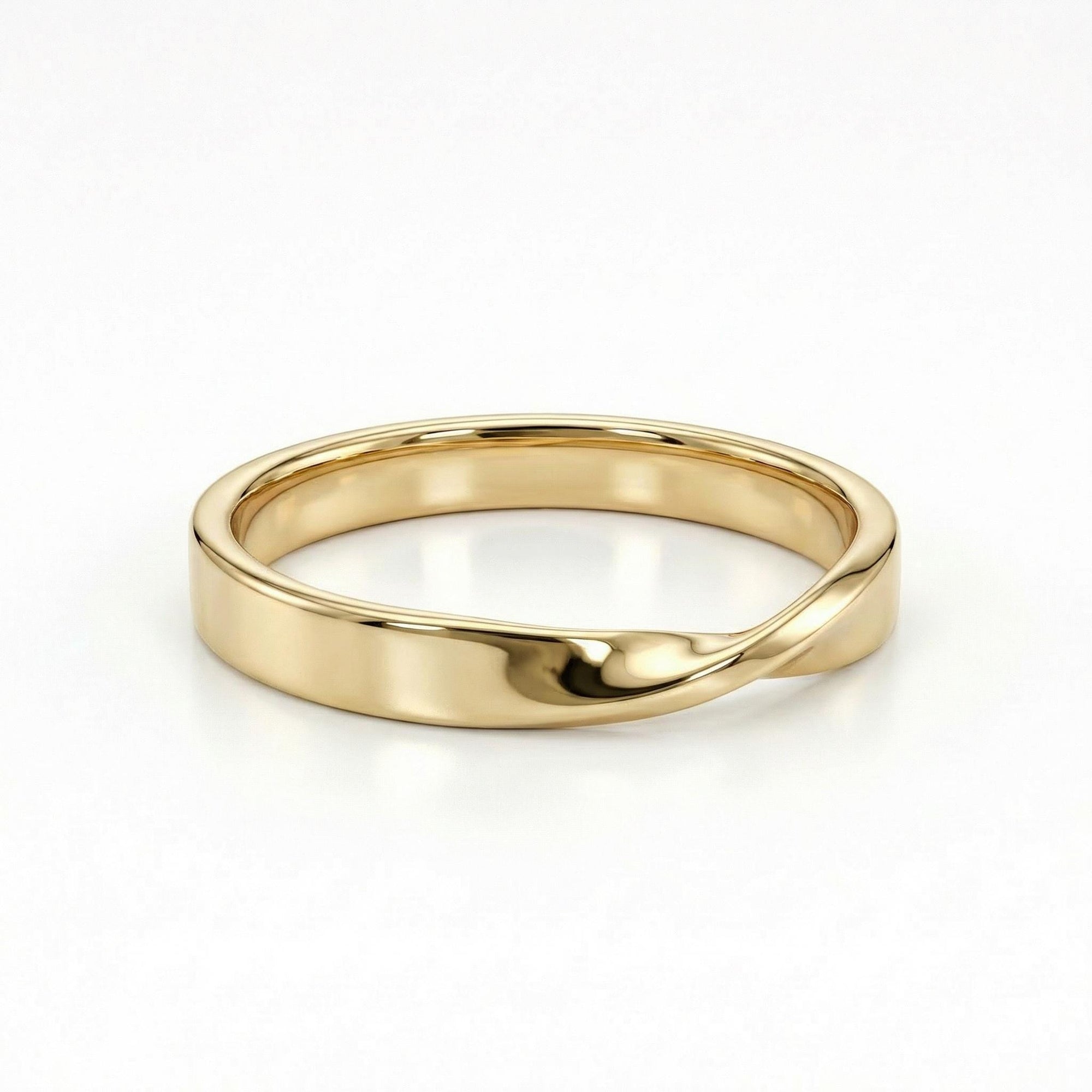 twisted 14k gold mobius infinity wedding ring, minimalist unisex band, stackable matching couple ring