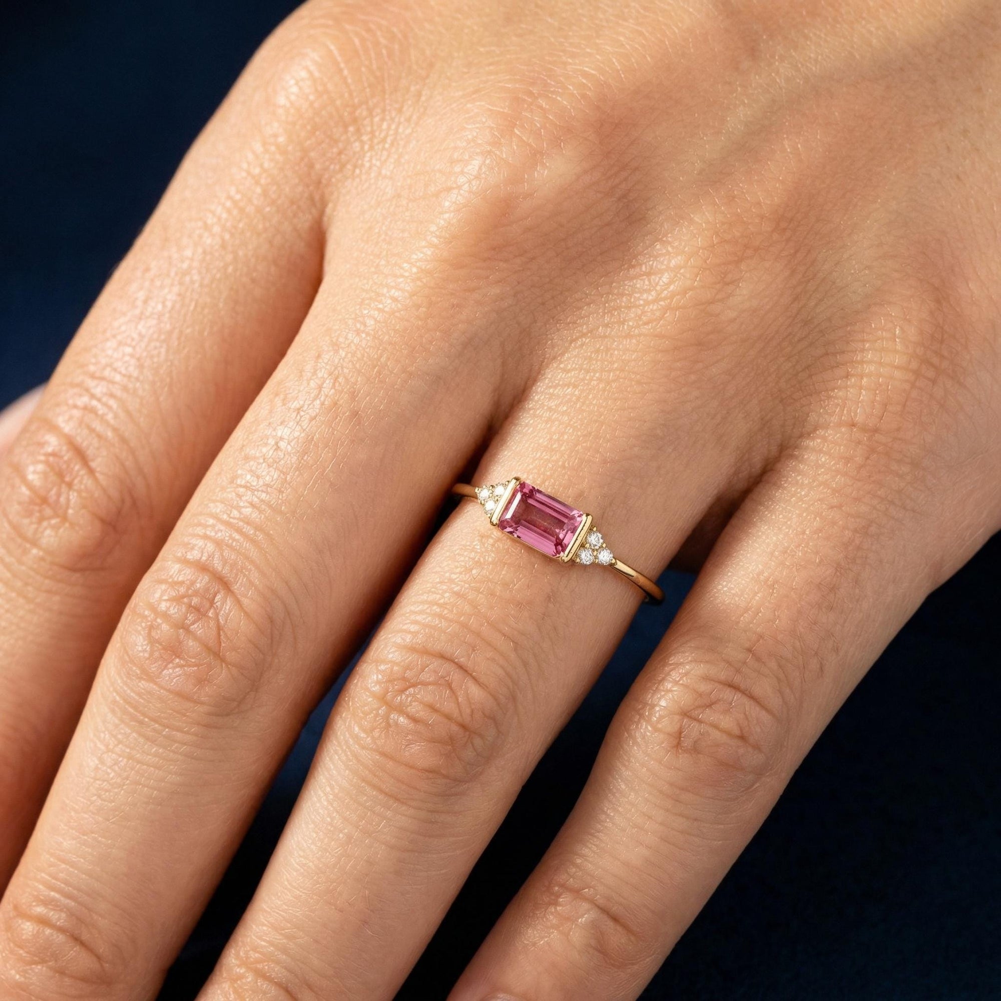 Baguette Pink Tourmaline &amp; Diamond Art Deco Ring - Melt'm Jewelry