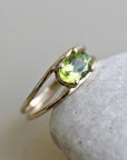 14k Gold Peridot Ring, Oval Engagement Ring, Double Band Ring - Melt'm Jewelry