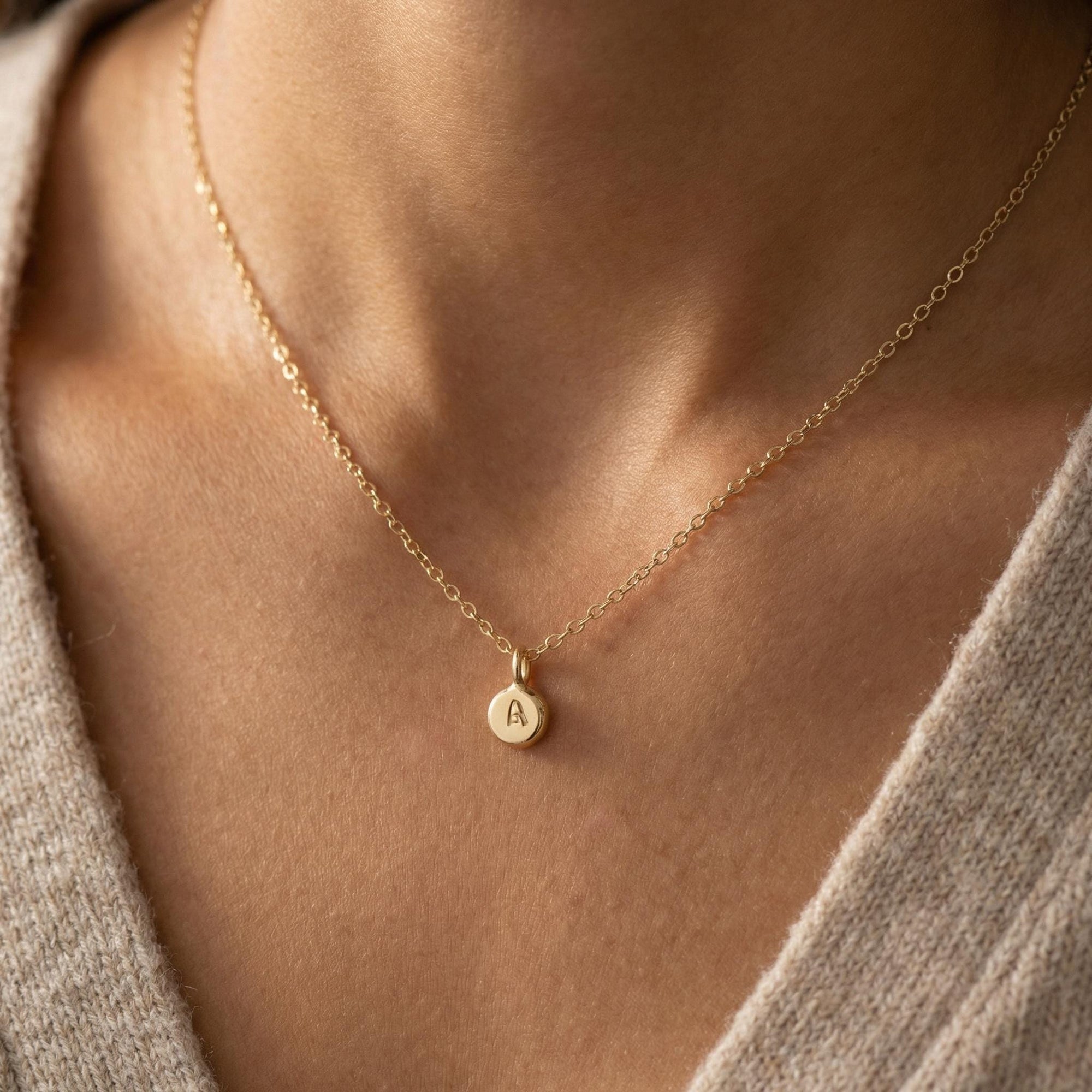 14k Solid Gold Rustic Pebble Initial Necklace - Melt'm Jewelry