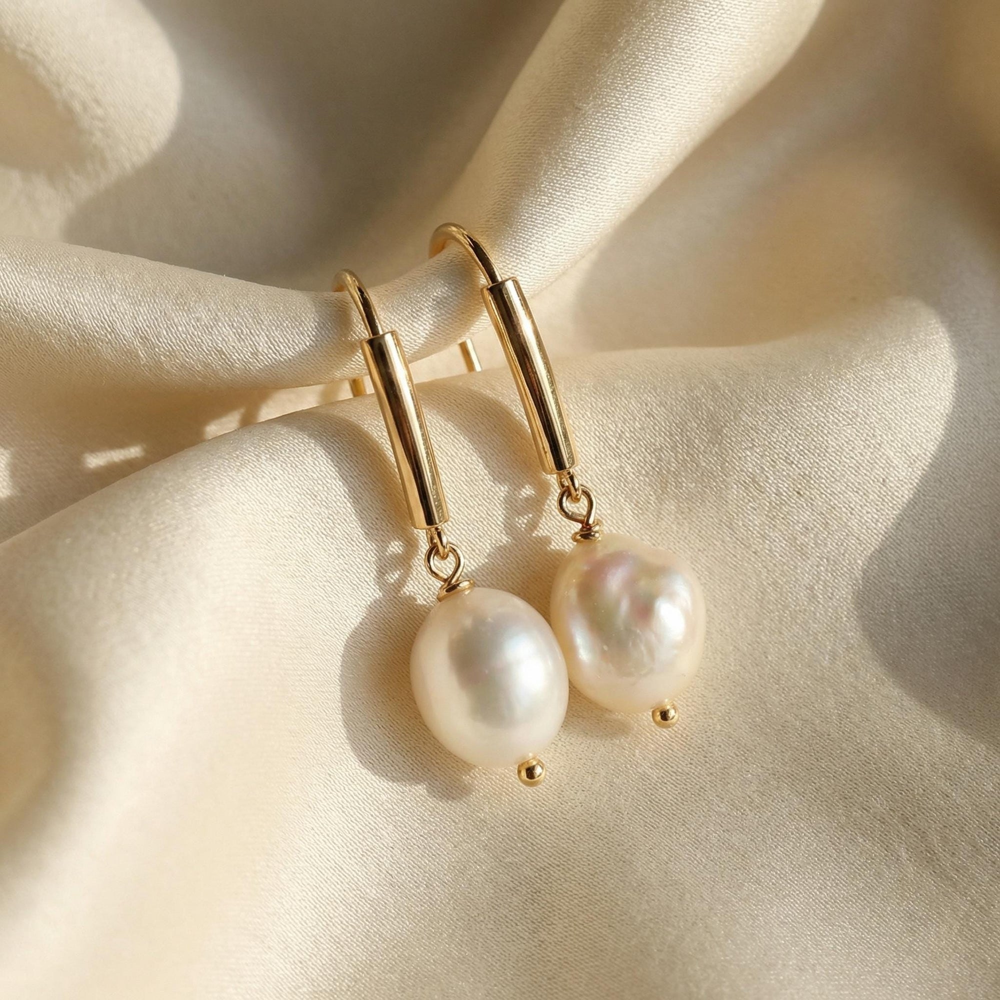 Baroque Pearl Dangle Earrings, Gold Filled Big Pearl Earrings - Melt'm Jewelry