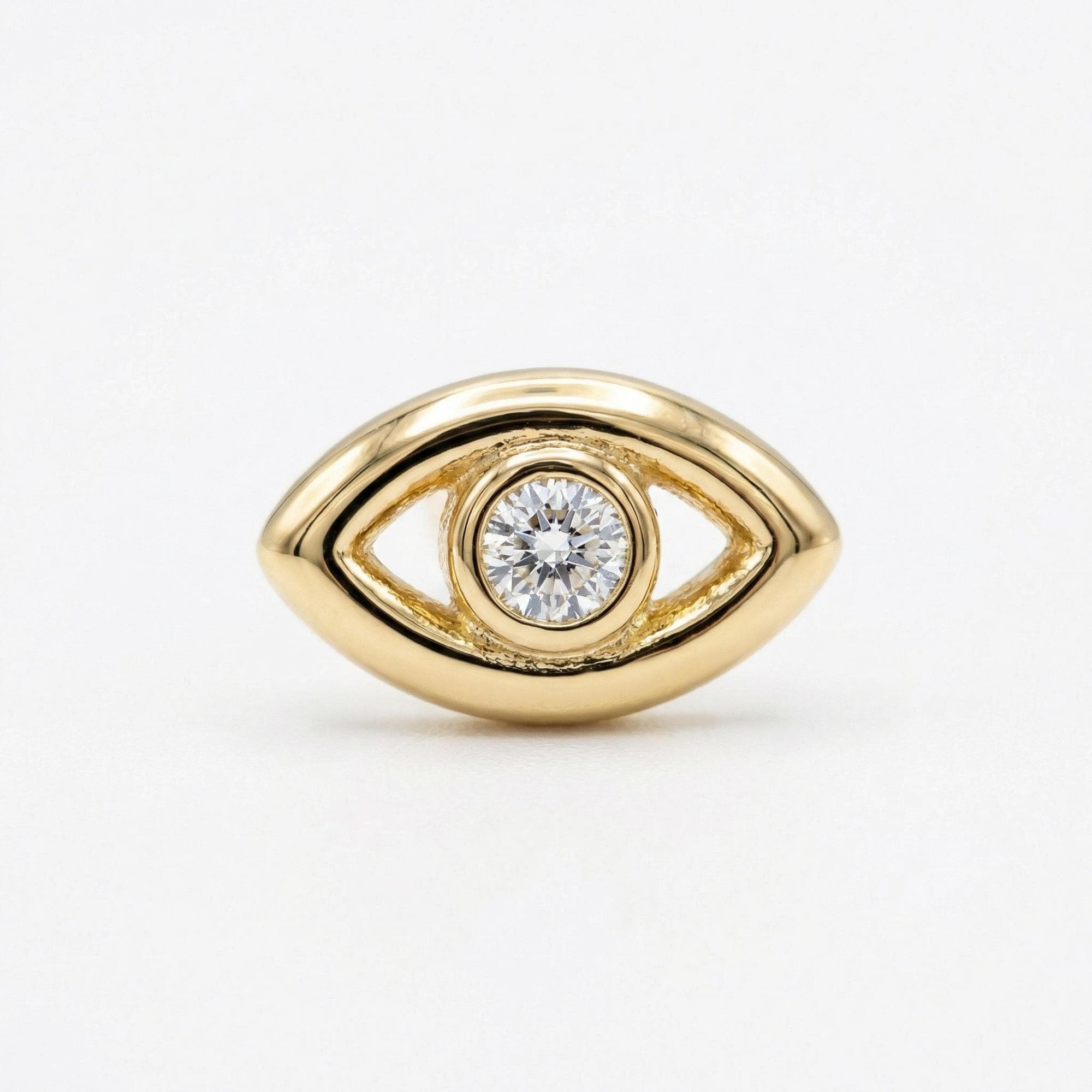 14k solid gold evil eye flat back earring, internally threaded cartilage piercing stud