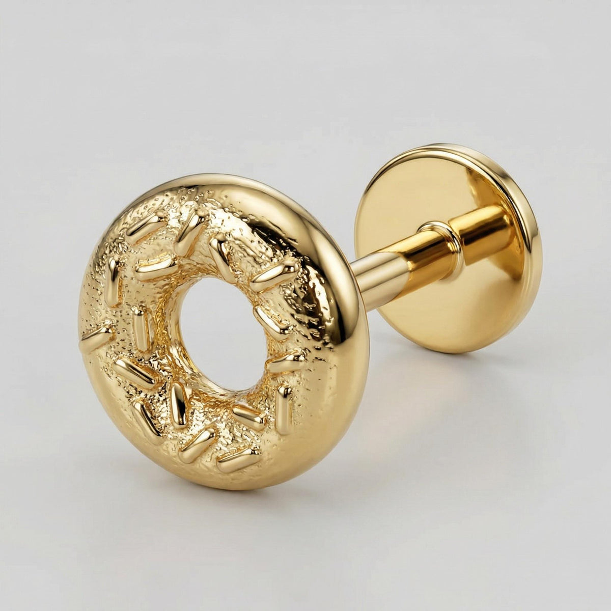 Donut Flat Back Earrings 14k Solid Gold, Food Stack Earrings (SINGLE OR PAIR) - Melt'm Jewelry