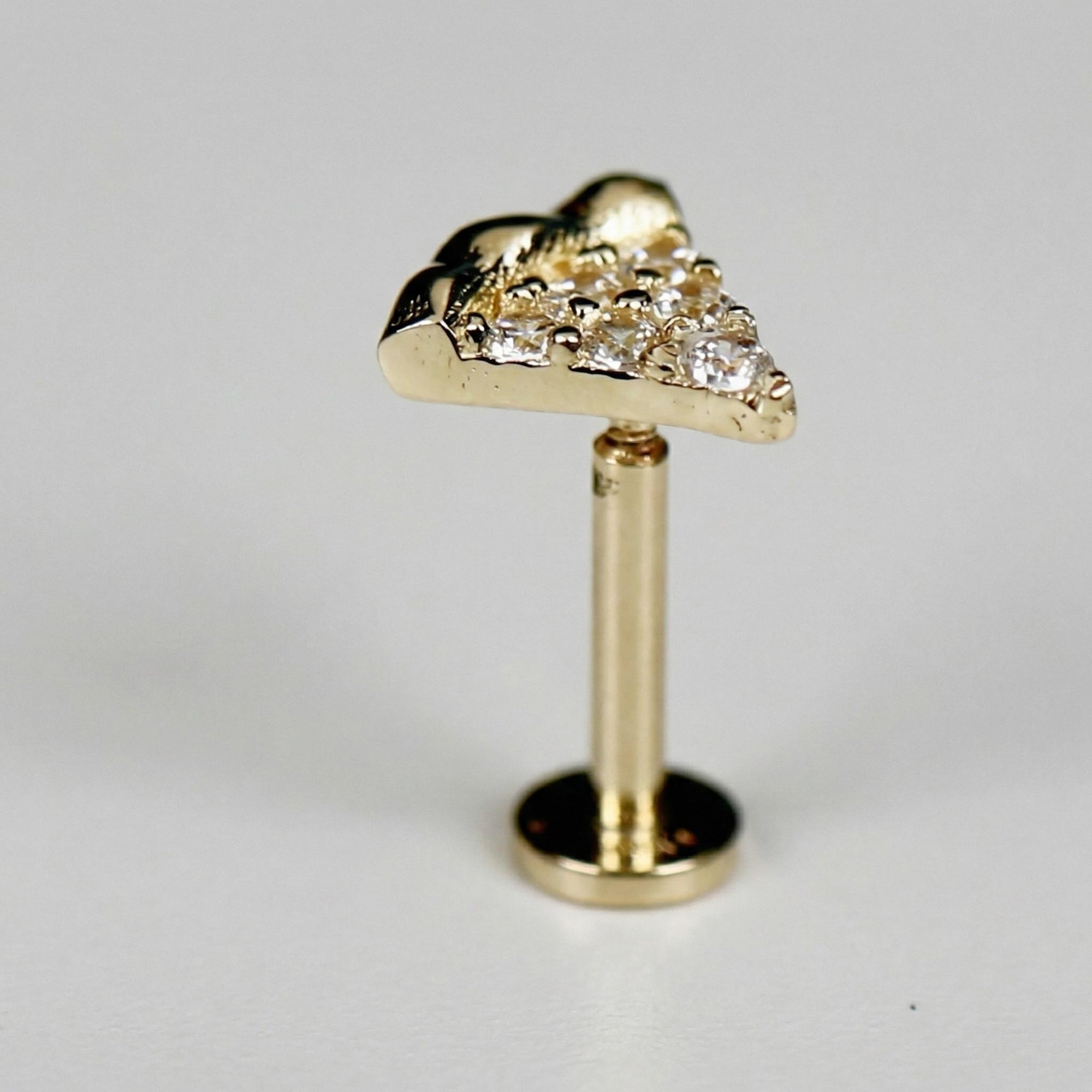 Tiny Pizza Slice Flat Back Earrings 14k Solid Gold -5 mm (SINGLE)