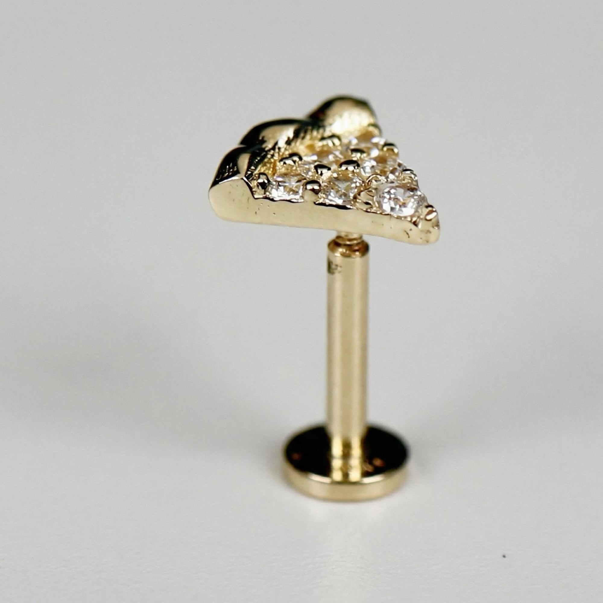 Tiny Pizza Slice Flat Back Earrings 14k Solid Gold - 5 mm (SINGLE) - Melt'm Jewelry