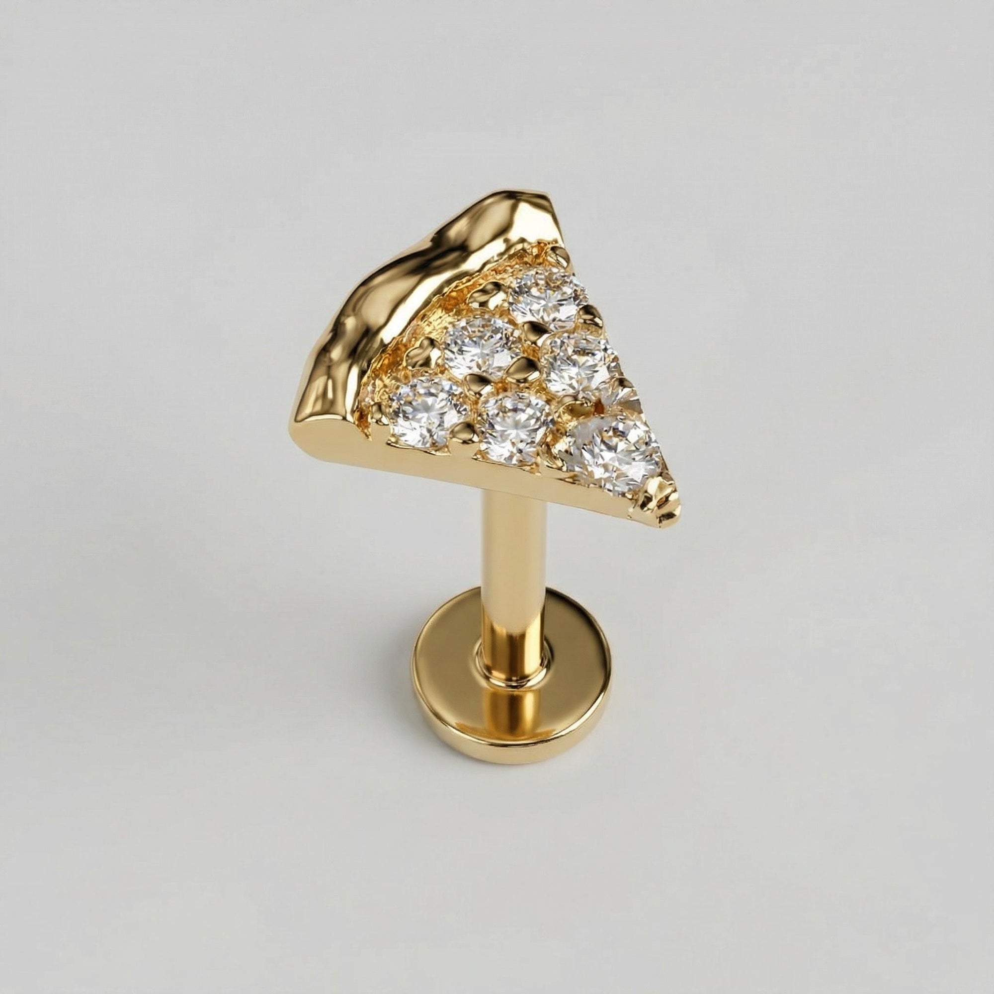 Tiny Pizza Slice Flat Back Earrings 14k Solid Gold -5 mm (SINGLE)