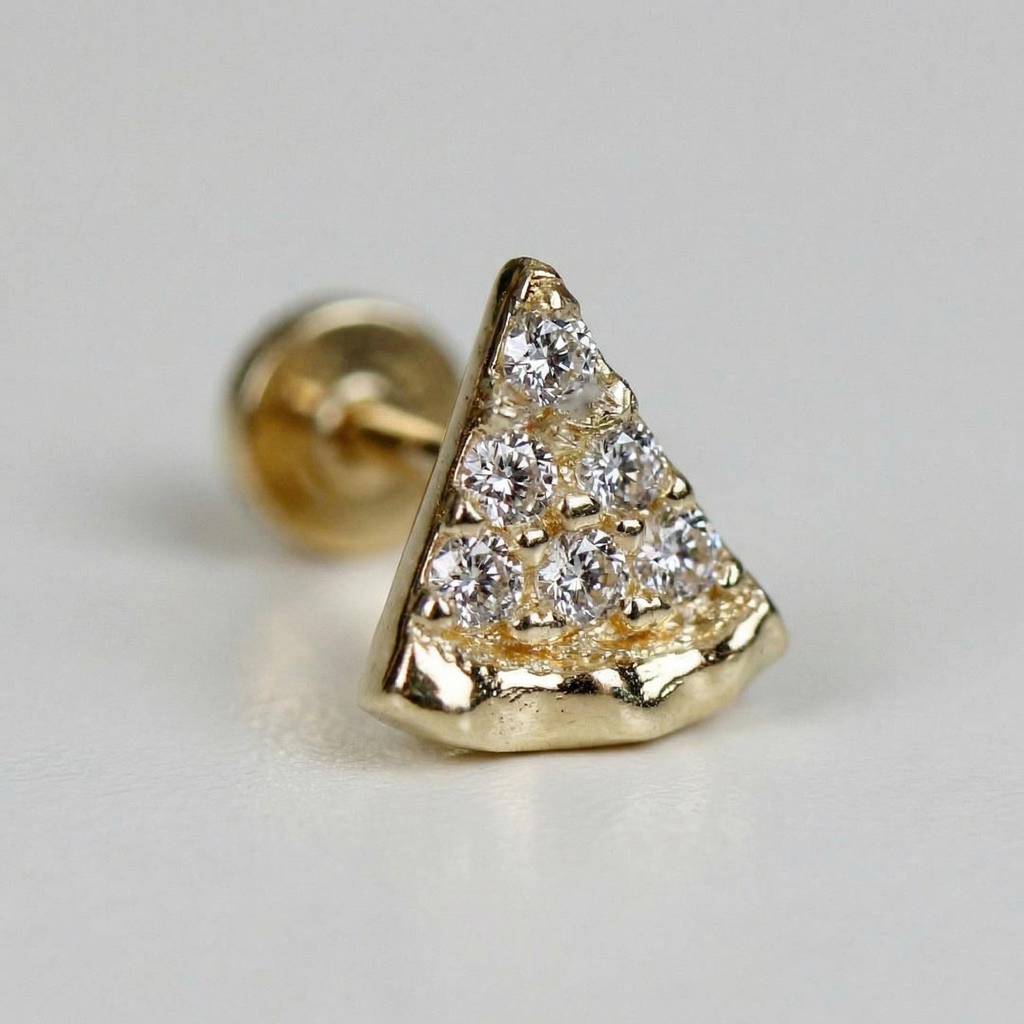 Tiny Pizza Slice Flat Back Earrings 14k Solid Gold -5 mm (SINGLE)