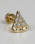 Tiny Pizza Slice Flat Back Earrings 14k Solid Gold -5 mm (SINGLE)