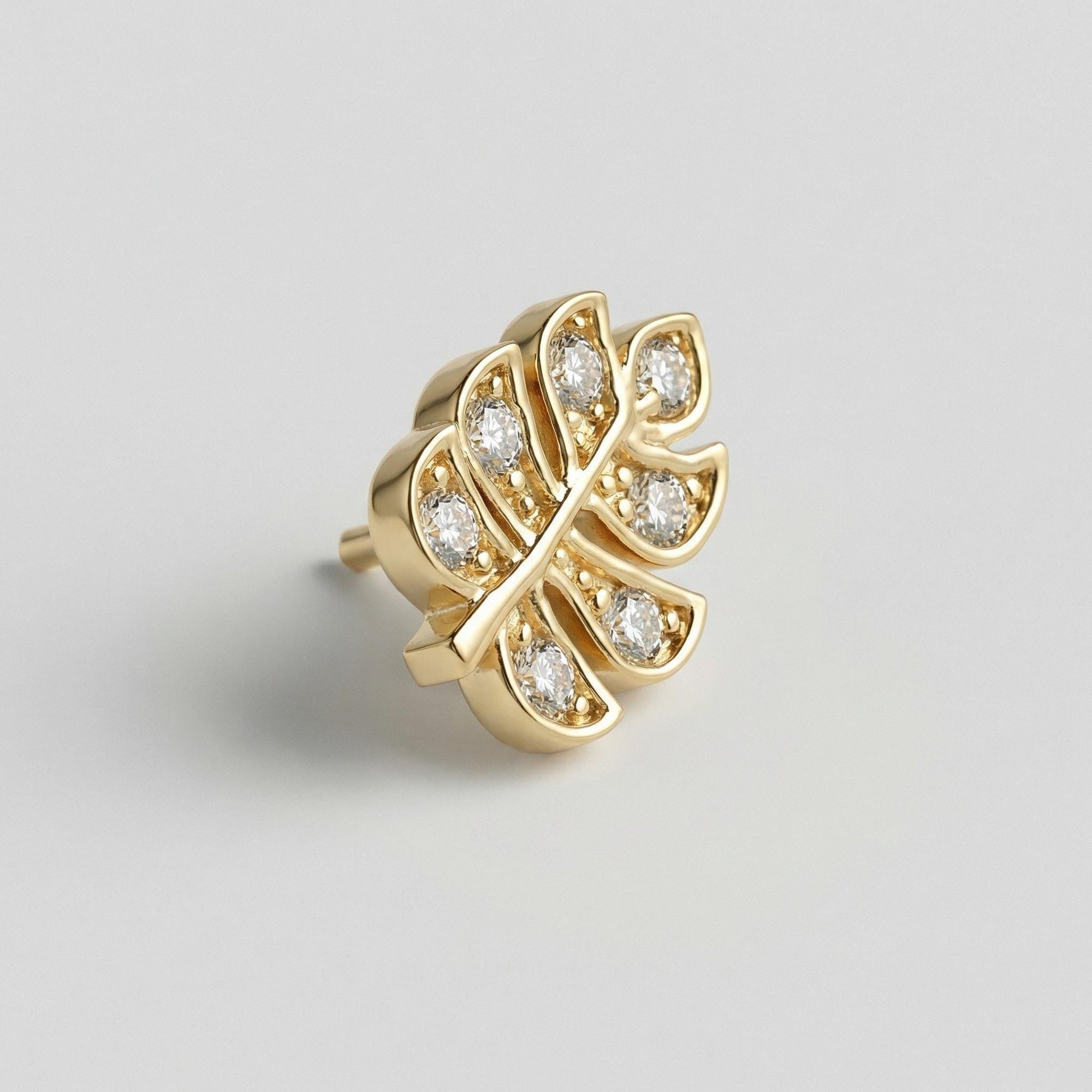 Monstera Leaf Cz Flat Back Earrings 14k Solid Gold - Melt'm Jewelry