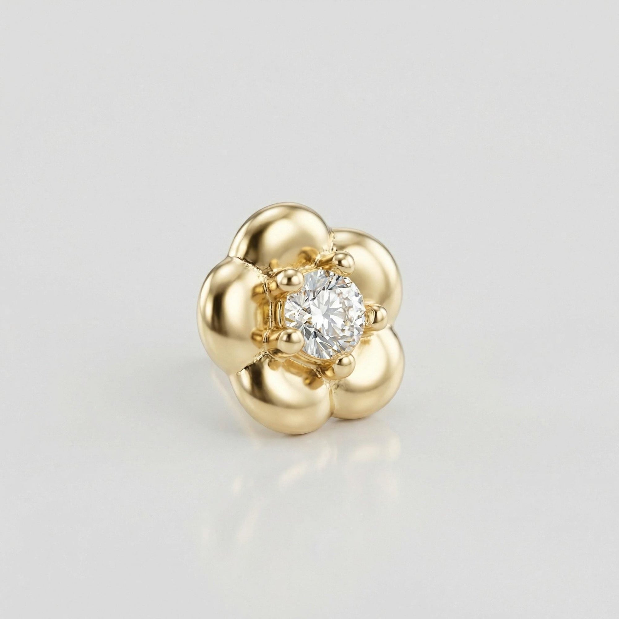 Flower Flat Back Earrings 14k Solid Gold, Cz Flower Stack Earrings - Melt'm Jewelry