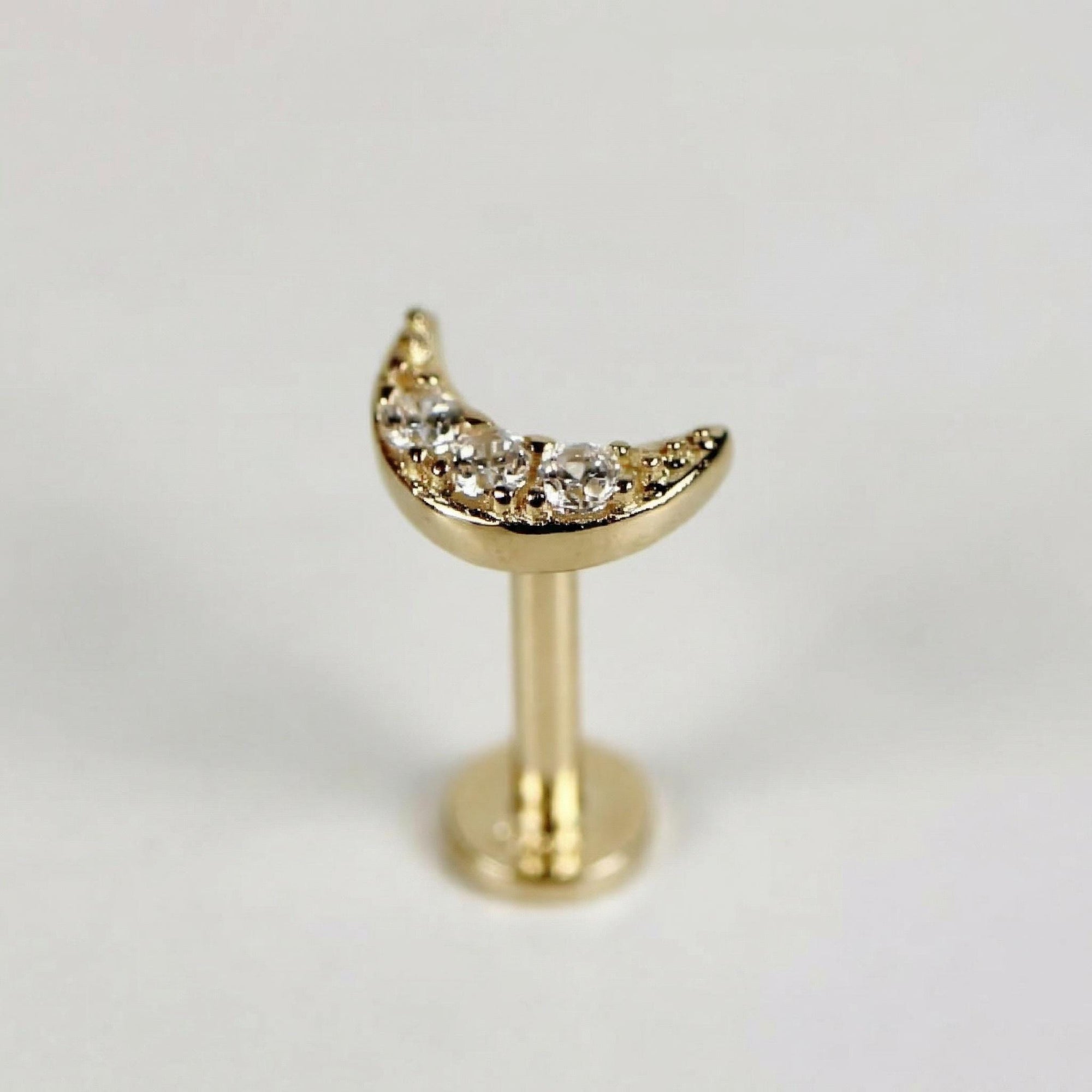 CZ Simulated Diamonds Moon Earrings 14k Solid Gold, Internally Threaded Flat Back Earrings - Melt'm Jewelry