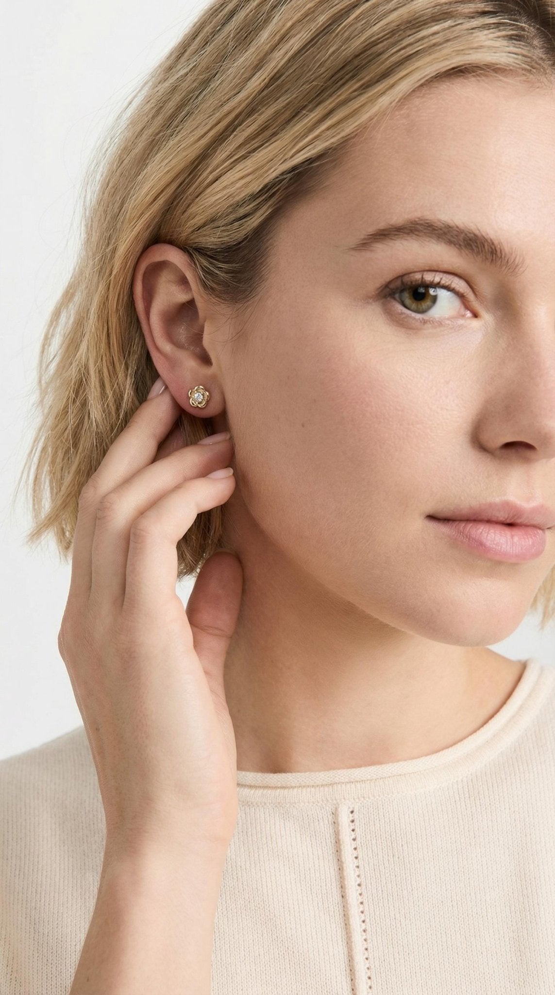 Flower Flat Back Earrings 14k Solid Gold, Cz Flower Stack Earrings - Melt'm Jewelry