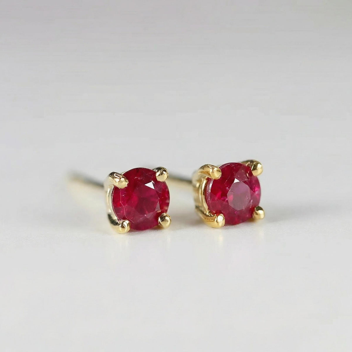 14k solid gold delicate ruby stud earrings, natural red ruby gemstone jewelry, handmade July birthstone gift