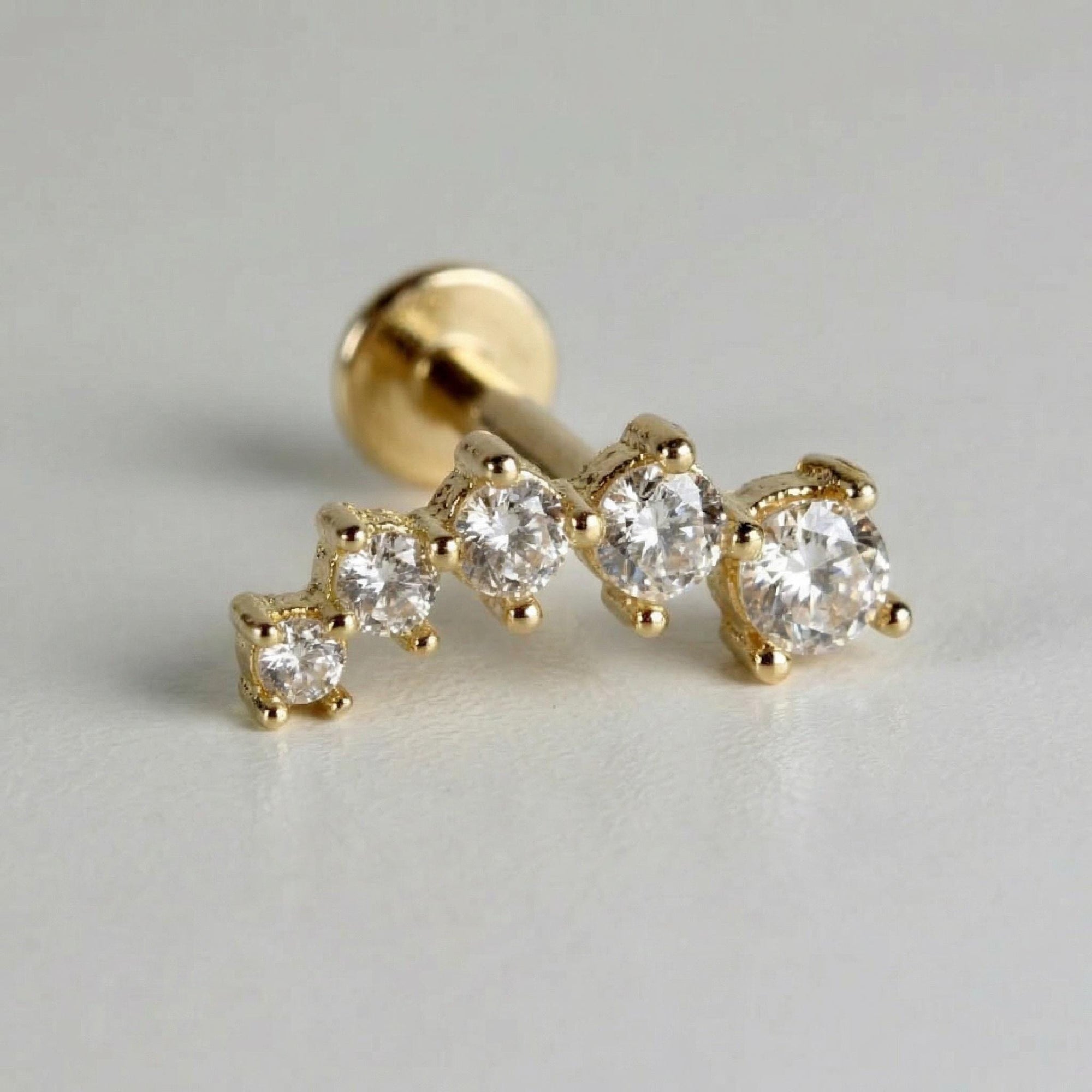 CZ Curved Bar Ear Piercing, Flat Back internally threaded labret studs (SINGLE or PAIR) - Melt'm Jewelry