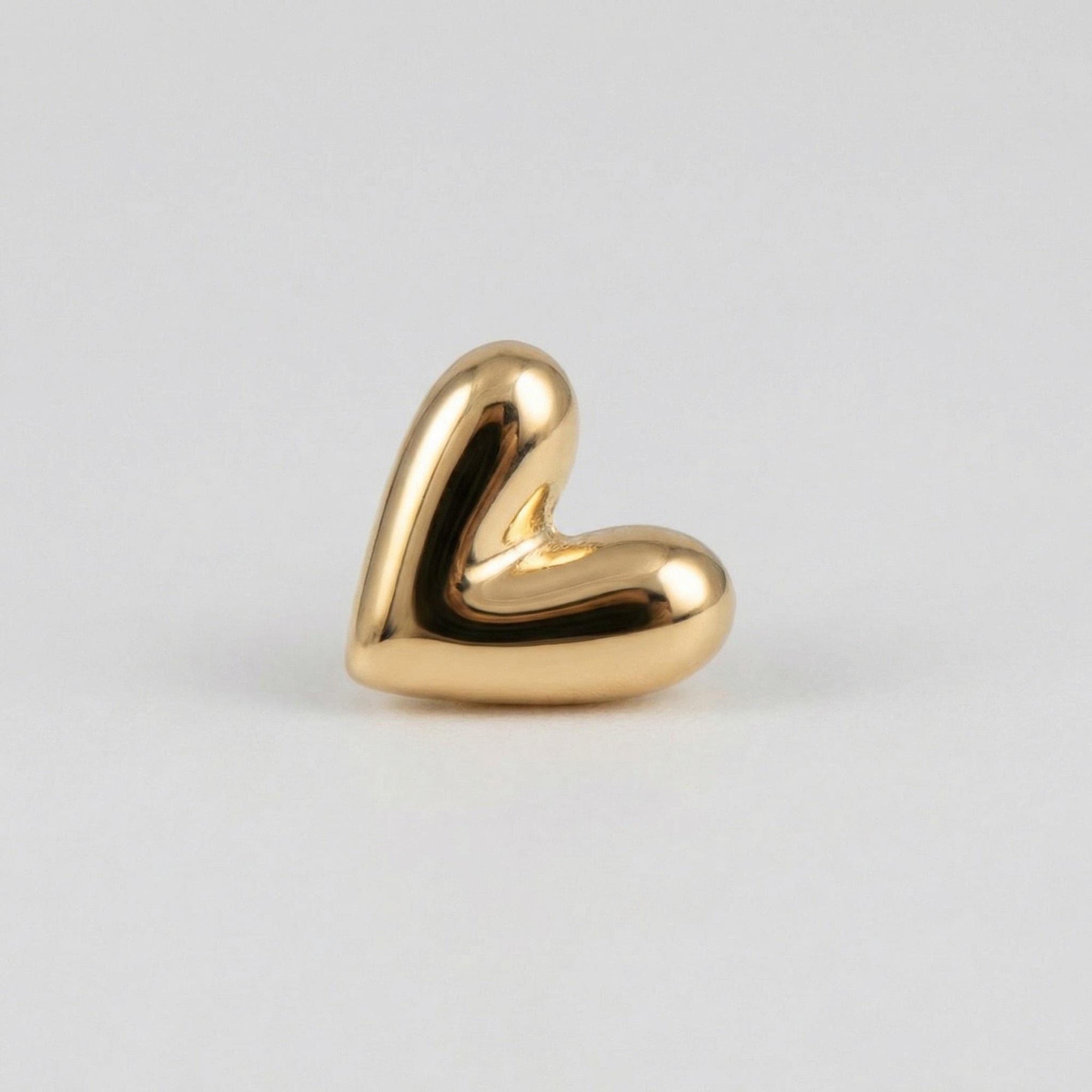 14k solid gold puffy heart flat back earring, internally threaded tragus or helix cartilage piercing stud, dainty everyday jewelry gift for her